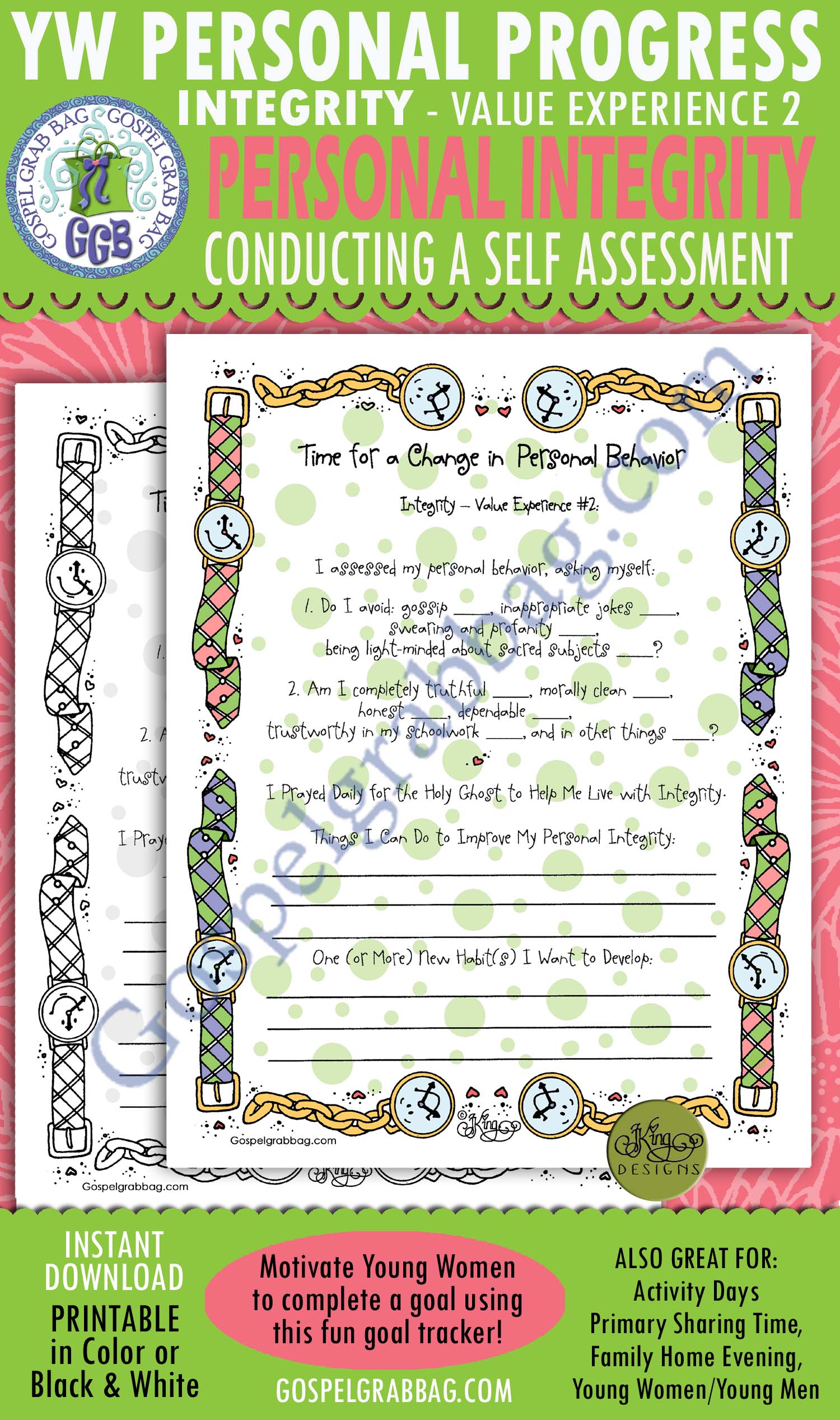 Integrity Personal Progress Planner Form Goal 2 $1.75 INTEGRITY Planner "Time for a Change in Personal Behavior"