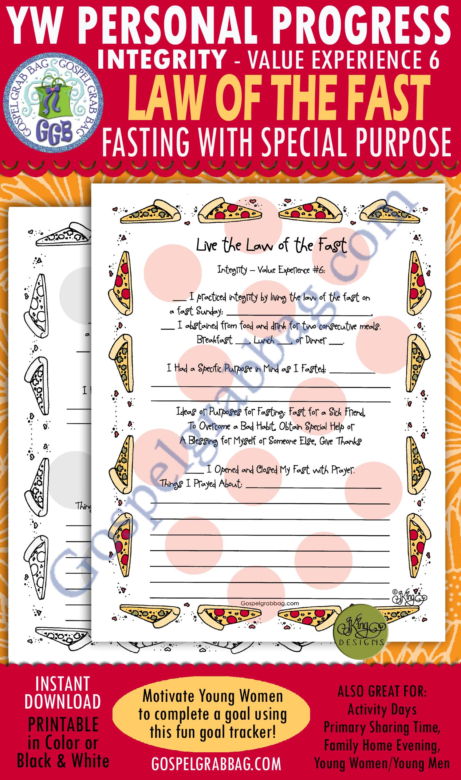 Integrity Personal Progress Planner Form Goal 6 $1.75 INTEGRITY "Live the Law of the Fast" Personal Progress Goal 6 planner form