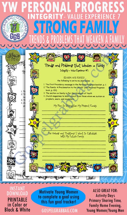 Integrity Personal Progress Planner Form Goal 7 $1.75 INTEGRITY "Trends and Problems that Weaken a Family" Personal Progress Goal 7 planner form