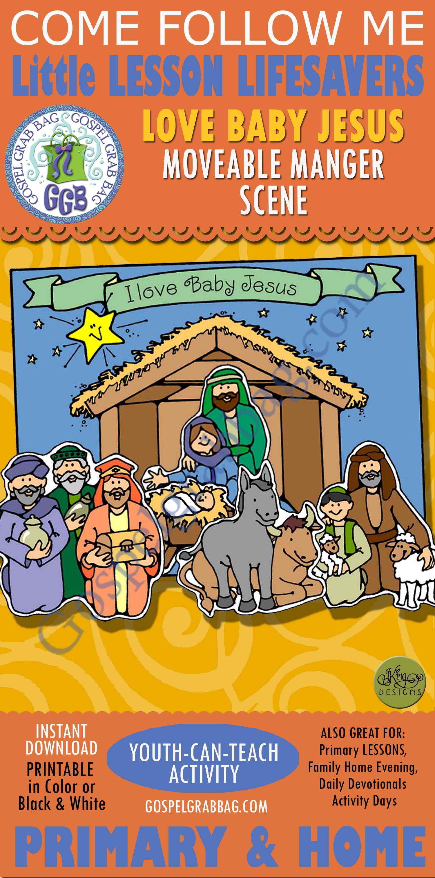 BIRTH OF JESUS Activity: I Love Baby Jesus movable manger scene $1.75 Moveable Manger Scene - Come Follow Me, Primary and Family Home Evening, Bible and Sunday School