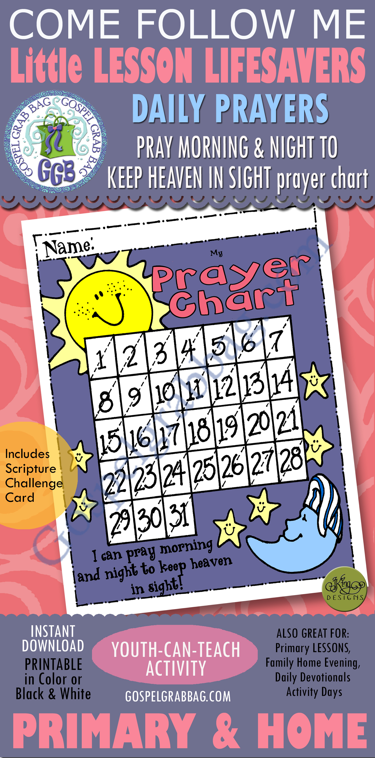 Pray Morning and Night to Keep Heaven in Sight prayer chart