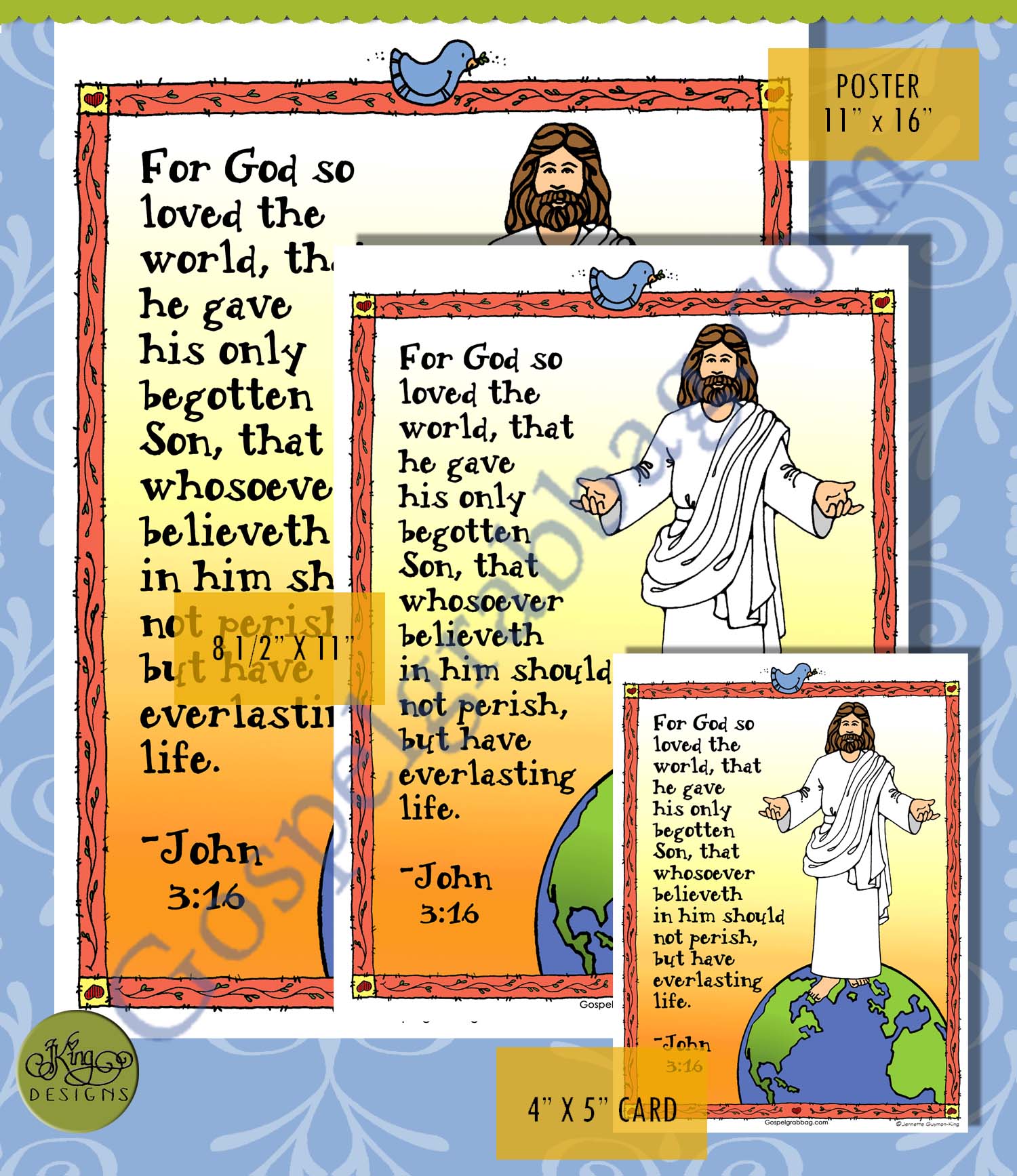 John 3:16 scripture poster/card set "For God so loved the world ..."