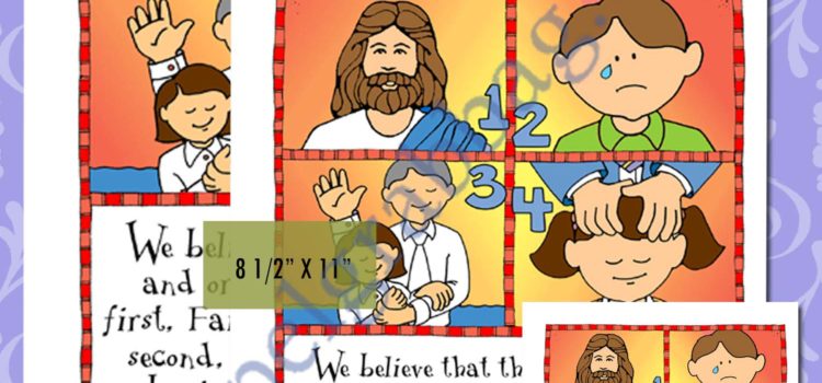GOSPEL PRINCIPLES: Faith, Repentance Baptism, Holy Ghost: Scripture Poster, Articles of Faith 1:4, LDS Lesson Activity for: Primary, youth, and family home evening Article of Faith 1:4 scripture poster/card set - first principles ordinances of gospel