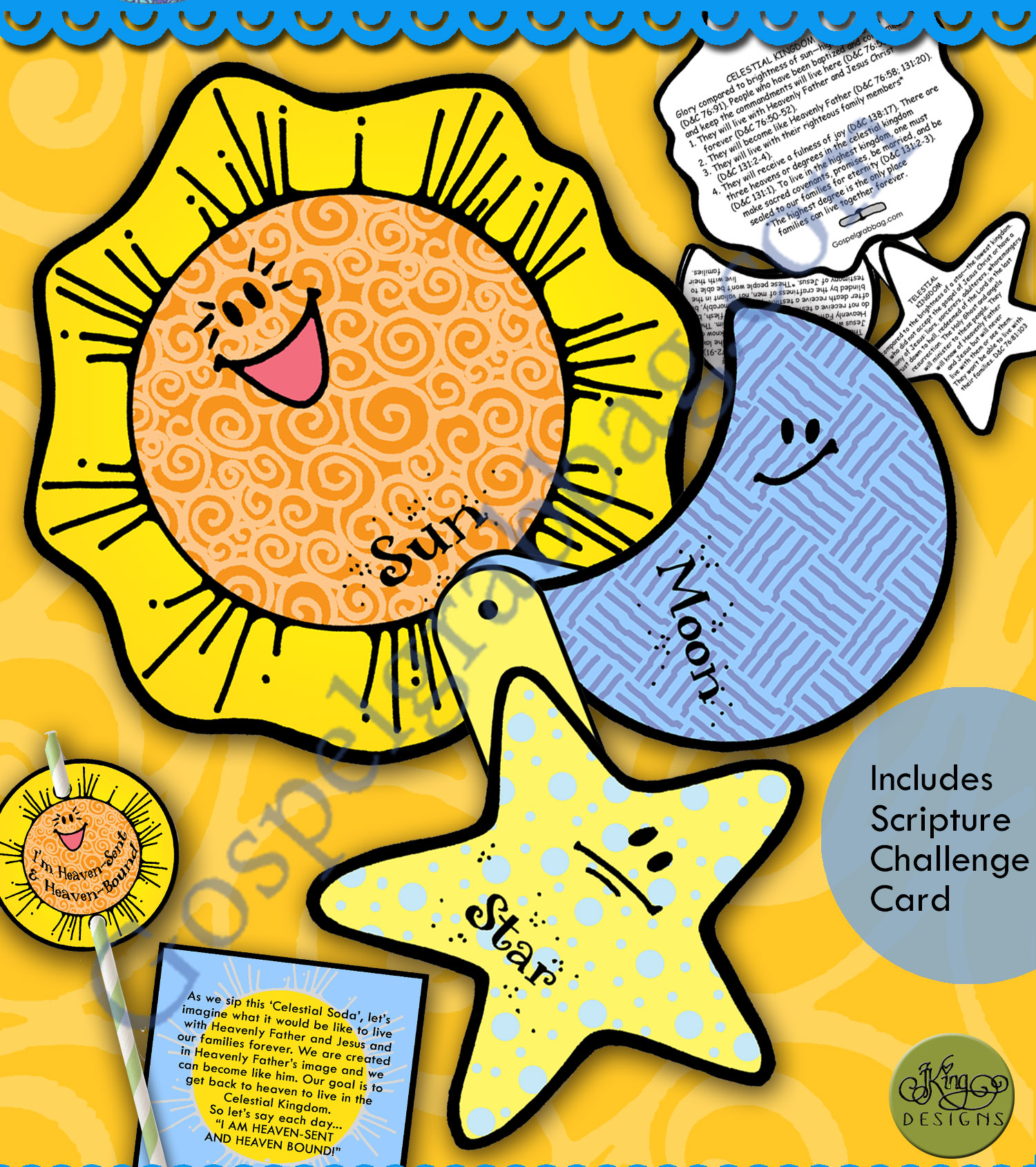 CELESTIAL LIFE with Heavenly Father and Jesus connected kingdoms (sun, moon, star)