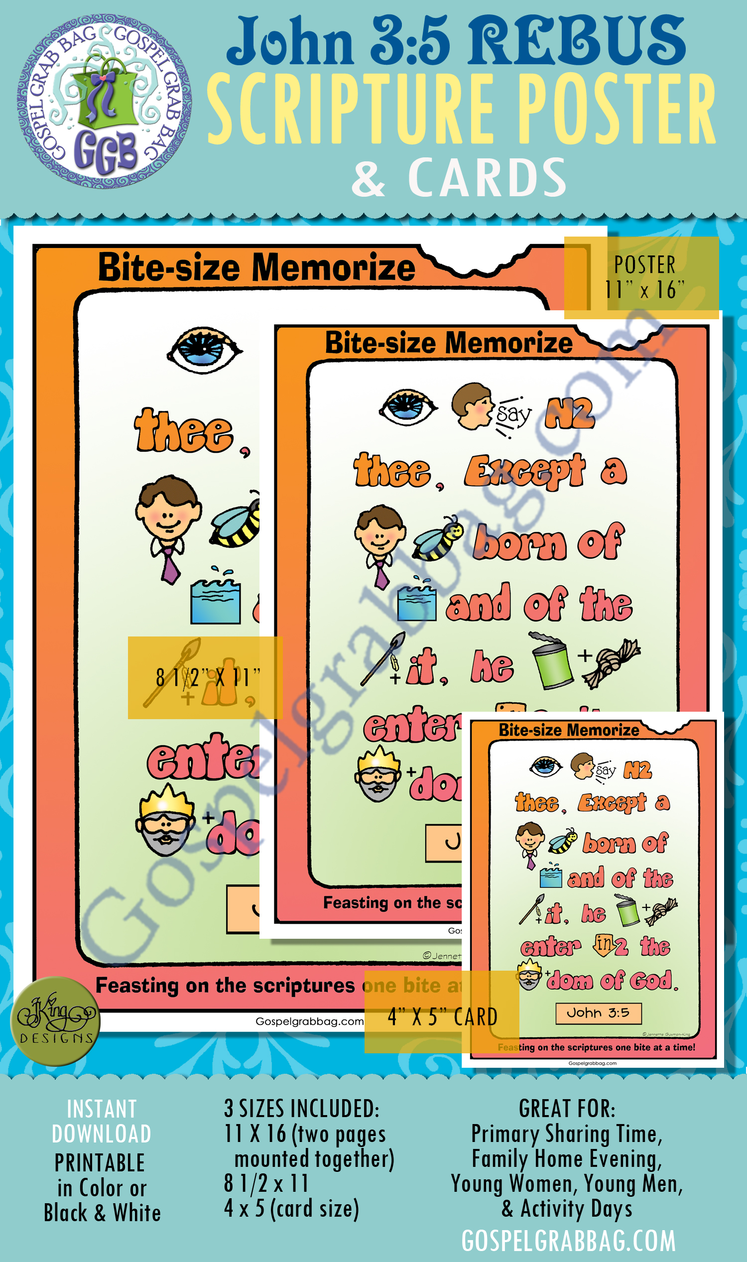 REBUS John 3:5 scripture poster/card set - rebus style