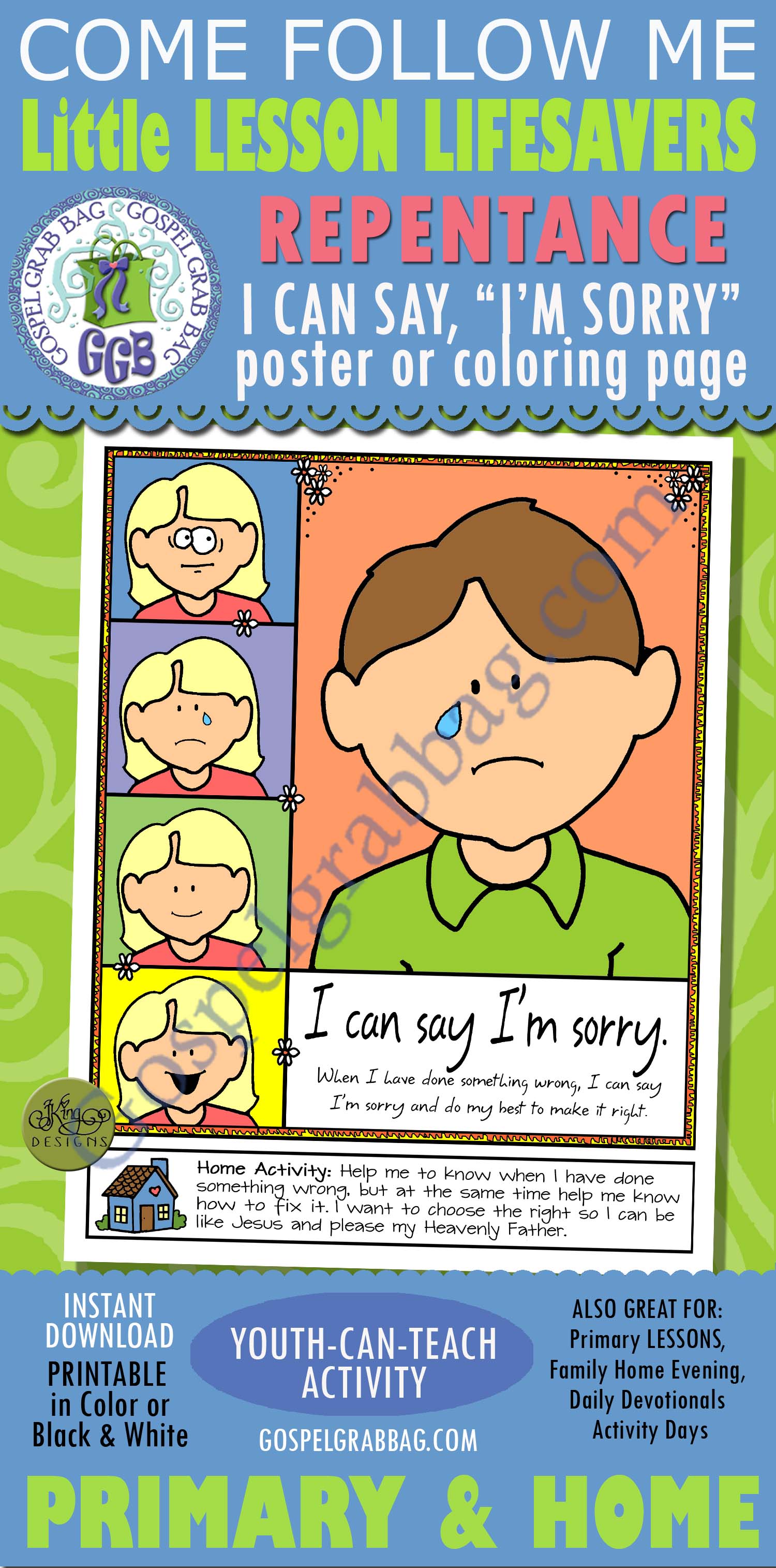 $1.50 Little LESSON LIFESAVER Activity for Nursery - Age 3, Come Follow Me, Primary and Home lessons, family home evening