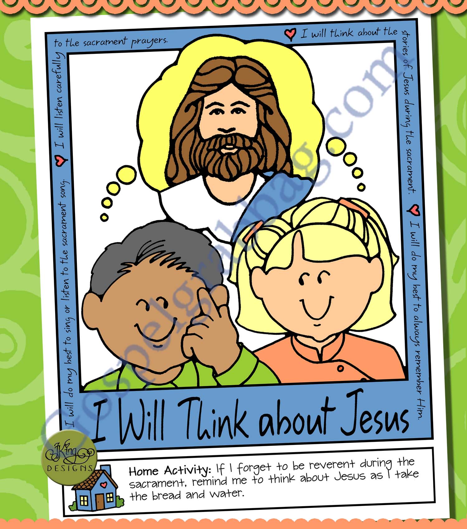 I Will Think about Jesus poster or coloring page