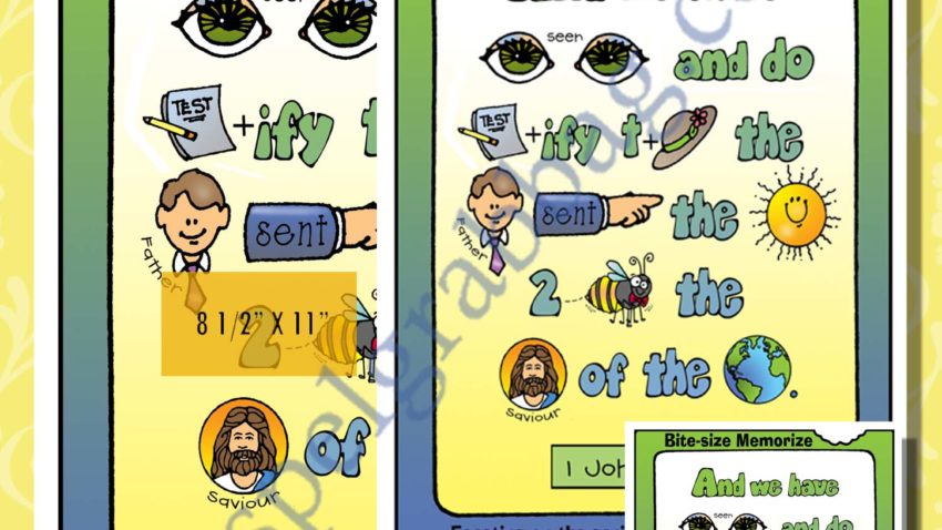 1 John 4:14 rebus scripture poster/card set - Jesus, Savior of the world