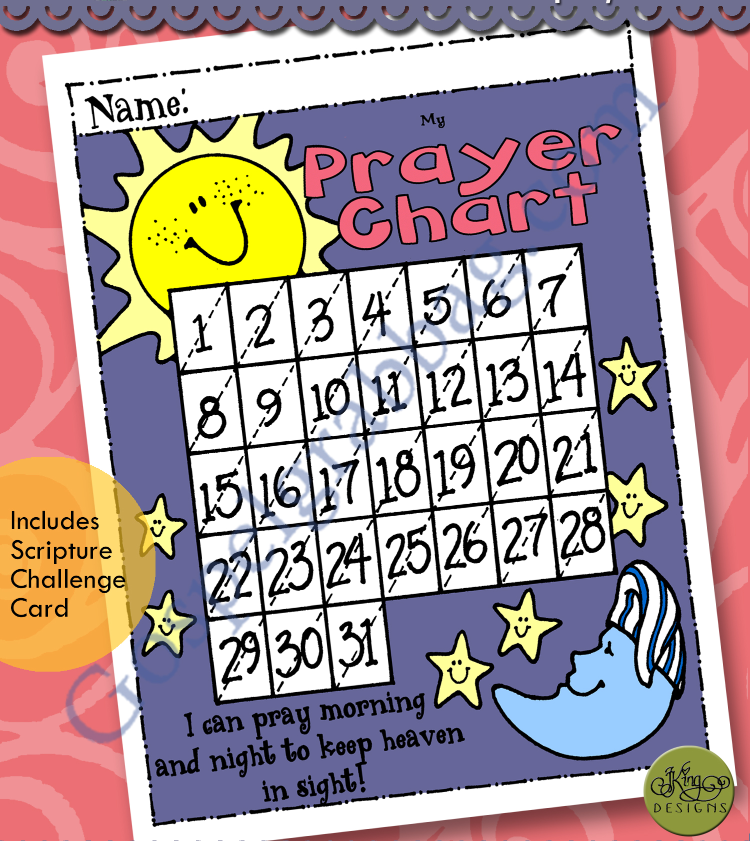 Pray Morning and Night to Keep Heaven in Sight prayer chart