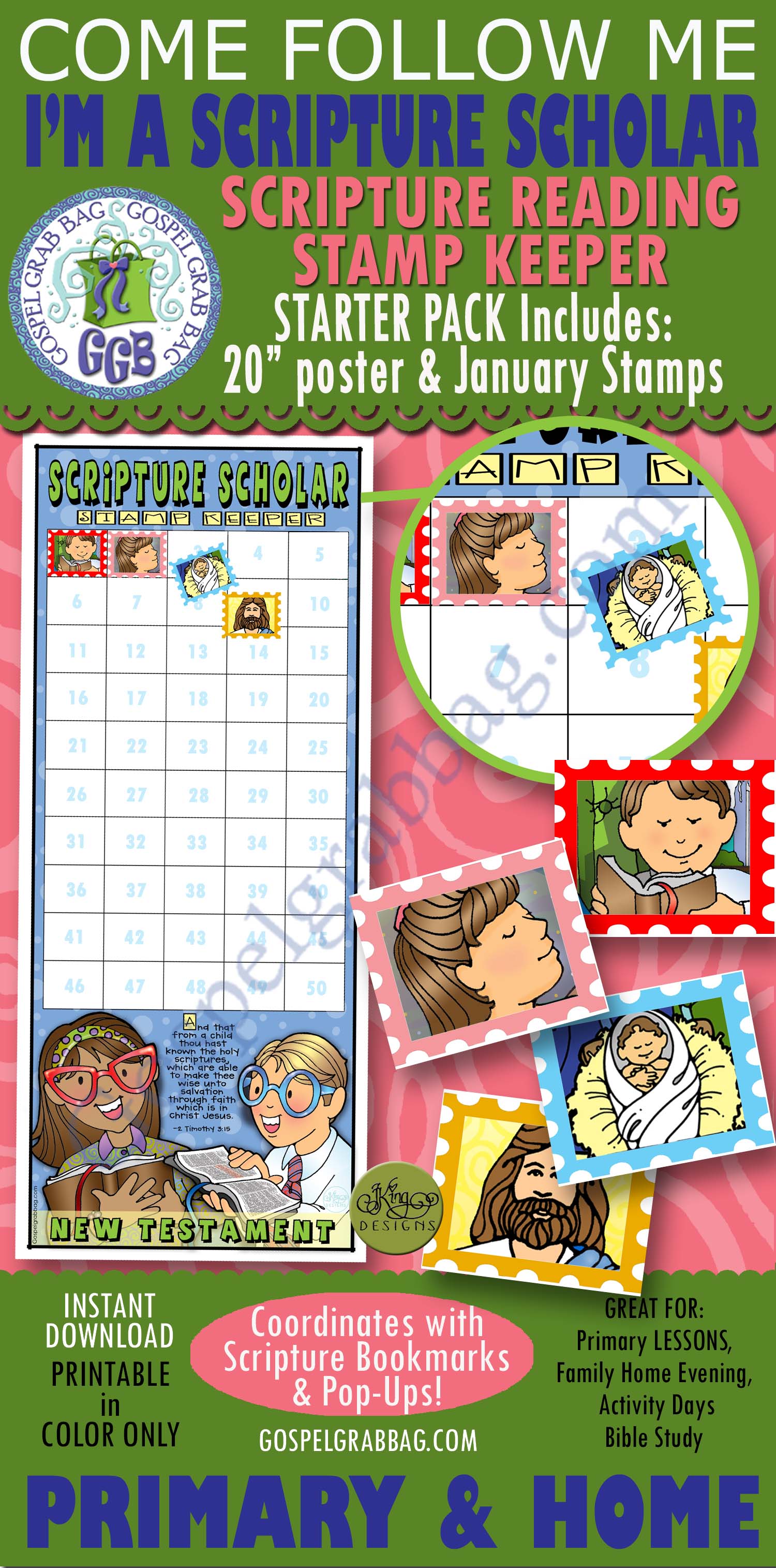 Scripture Reading Stamp Keeper and Stamps for New Testament January