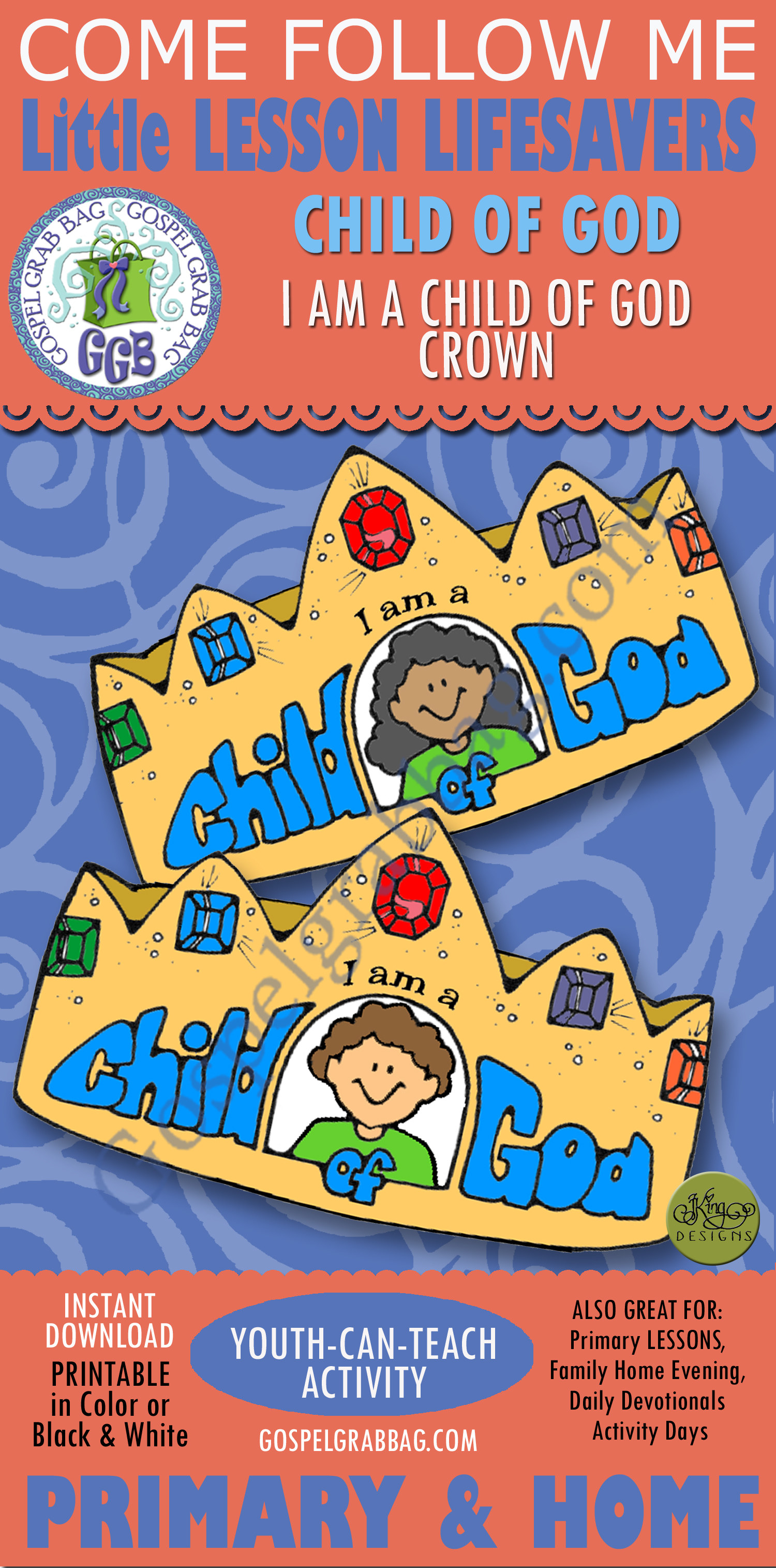 $1.50 Little LESSON LIFESAVER handout for Nursery - Age 3 children and Come Follow Me Primary lessons and family home evening