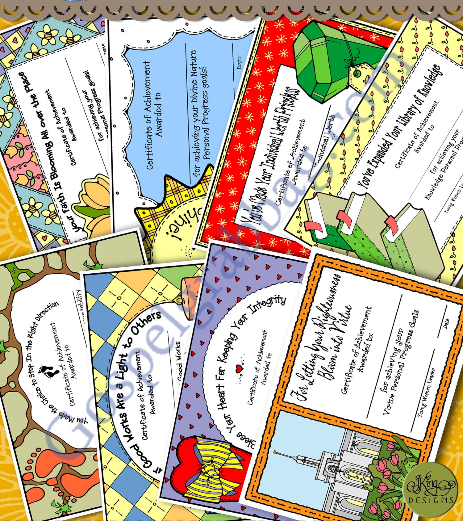$7.50 Young Women Values Night - Award Certificates for 8 values (goal achievements)
