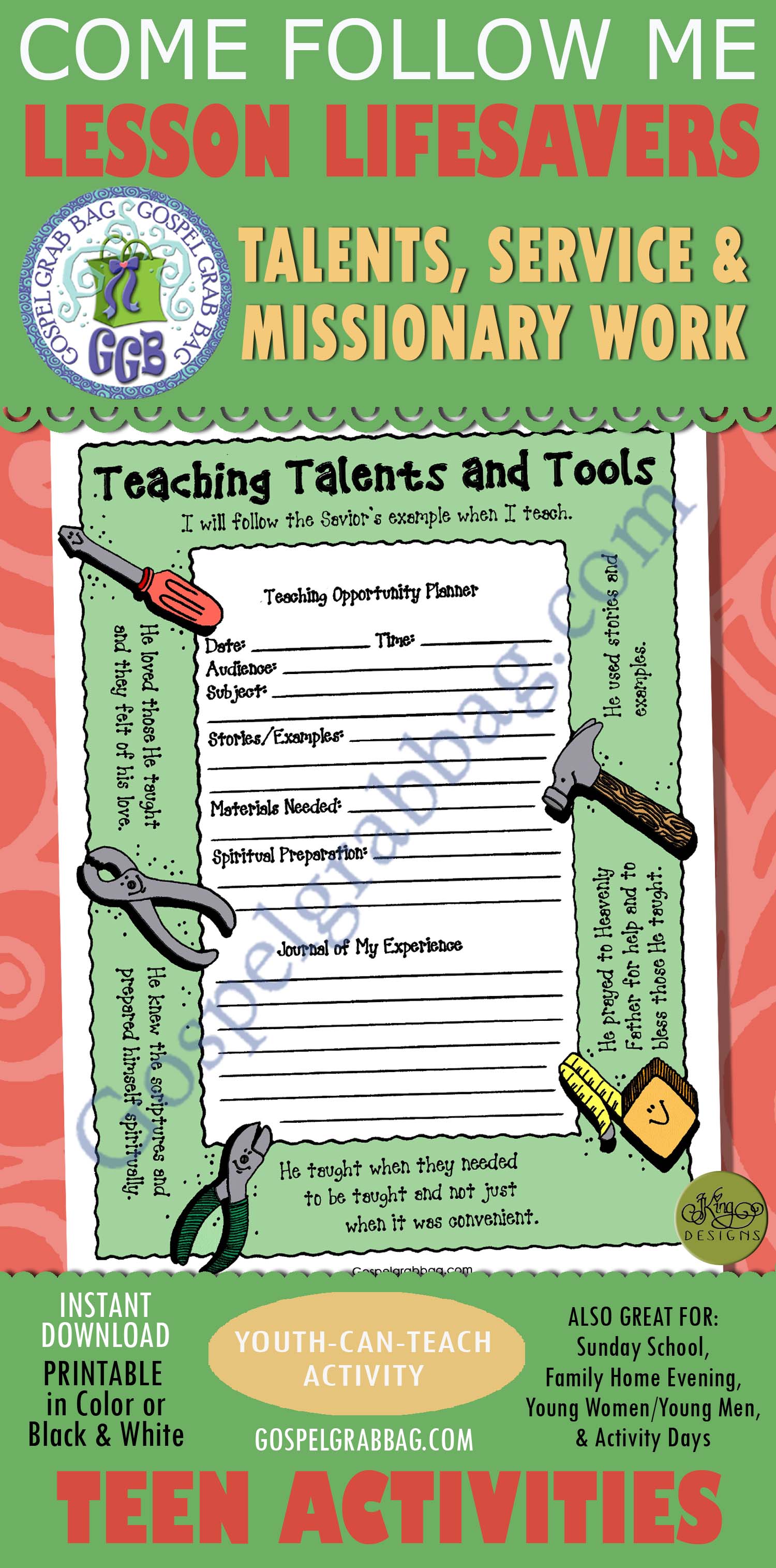 SERVICE - MISSIONARY WORK Activity: Teaching Talents and Tools planner 3.6 Teaching Talents and Tools planner/journal