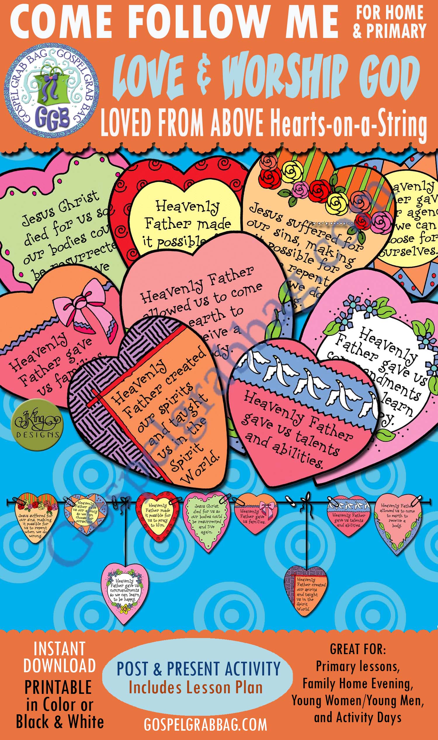 LOVE - WORSHIP GOD Activity: I Am Loved from Up Above - Hearts on a String $3.50 POST-AND-PRESENT Activity for Come Follow Me – Primary and Home (family home evening), LDS, Christian, Bible Study
