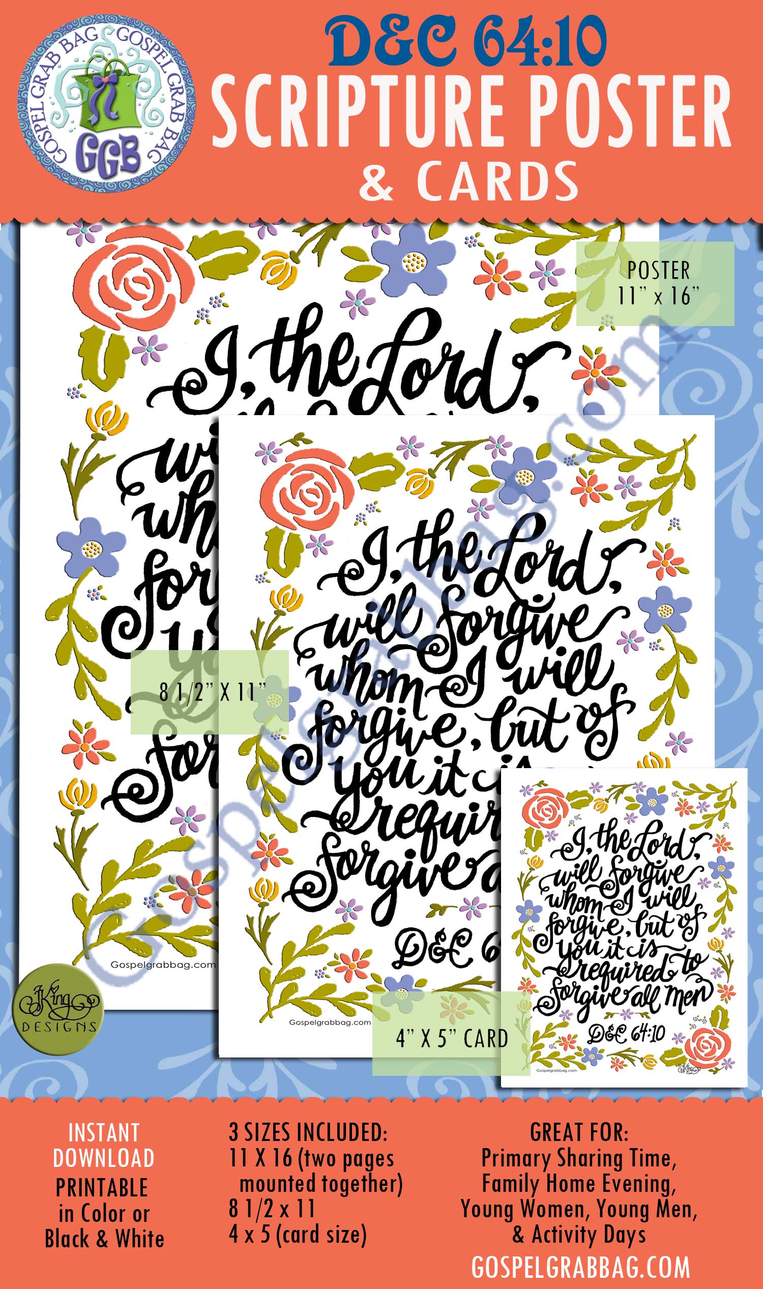 FORGIVENESS Scripture Poster/Card: Doctrine and Covenants 64:10 D&C 64:10 POSTERS/CARDS for COME FOLLOW ME – Primary and Home (family home evening), LDS printables