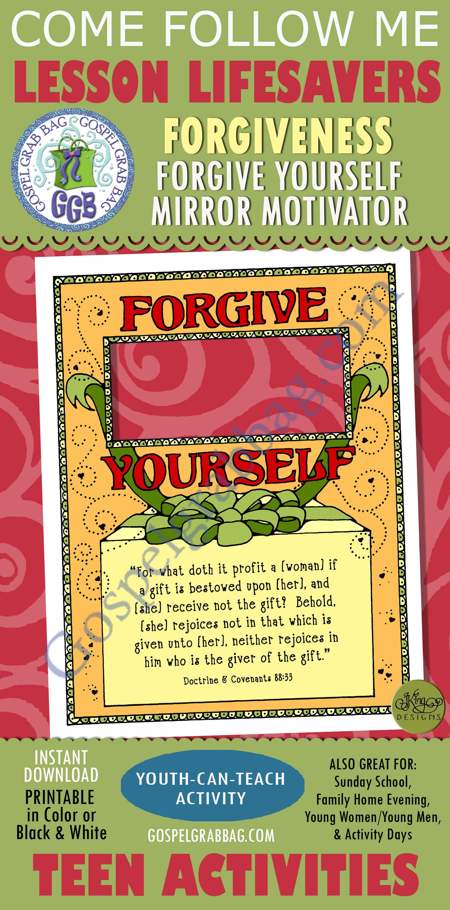 $1.75 LESSON LIFESAVER Activity for Come Follow Me – Young Women or Teens, family home evening, LDS, Christian, Bible Study