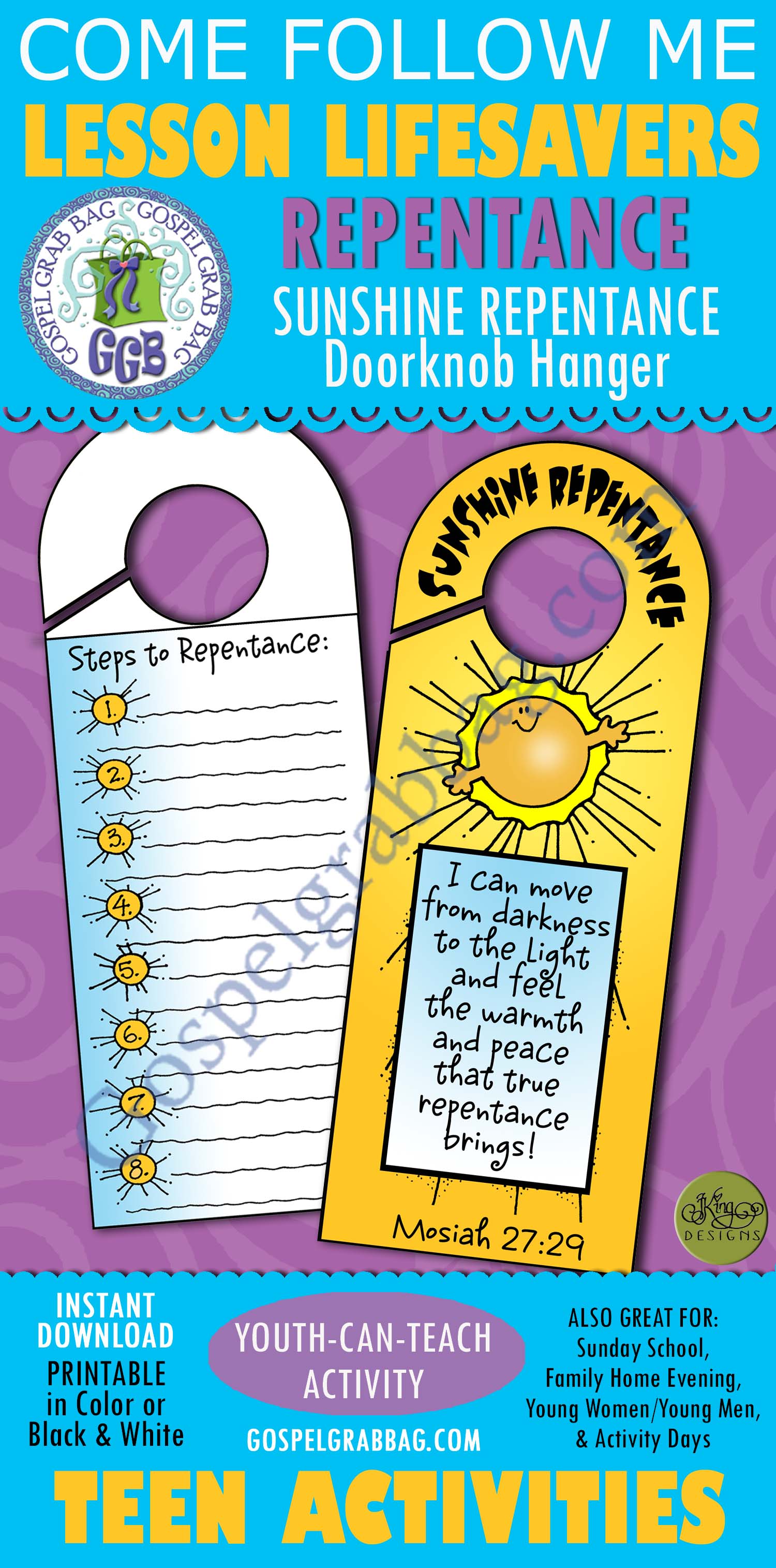 LESSON LIFESAVER Activity Sunshine Repentance doorknob-reminder