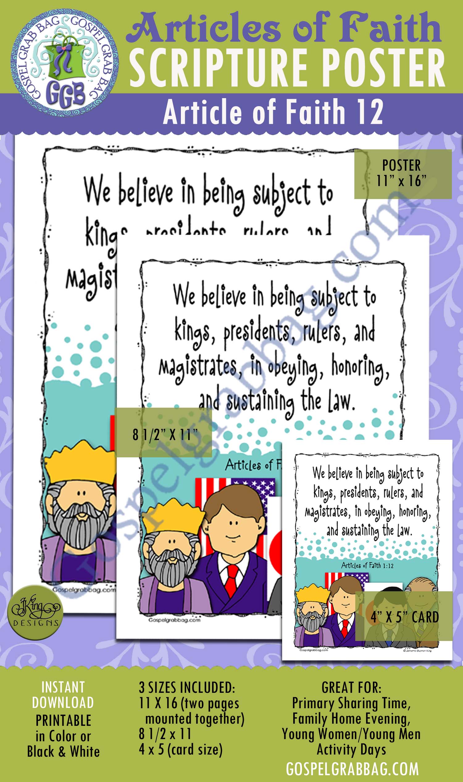 Article of Faith 1:12 scripture poster/card set