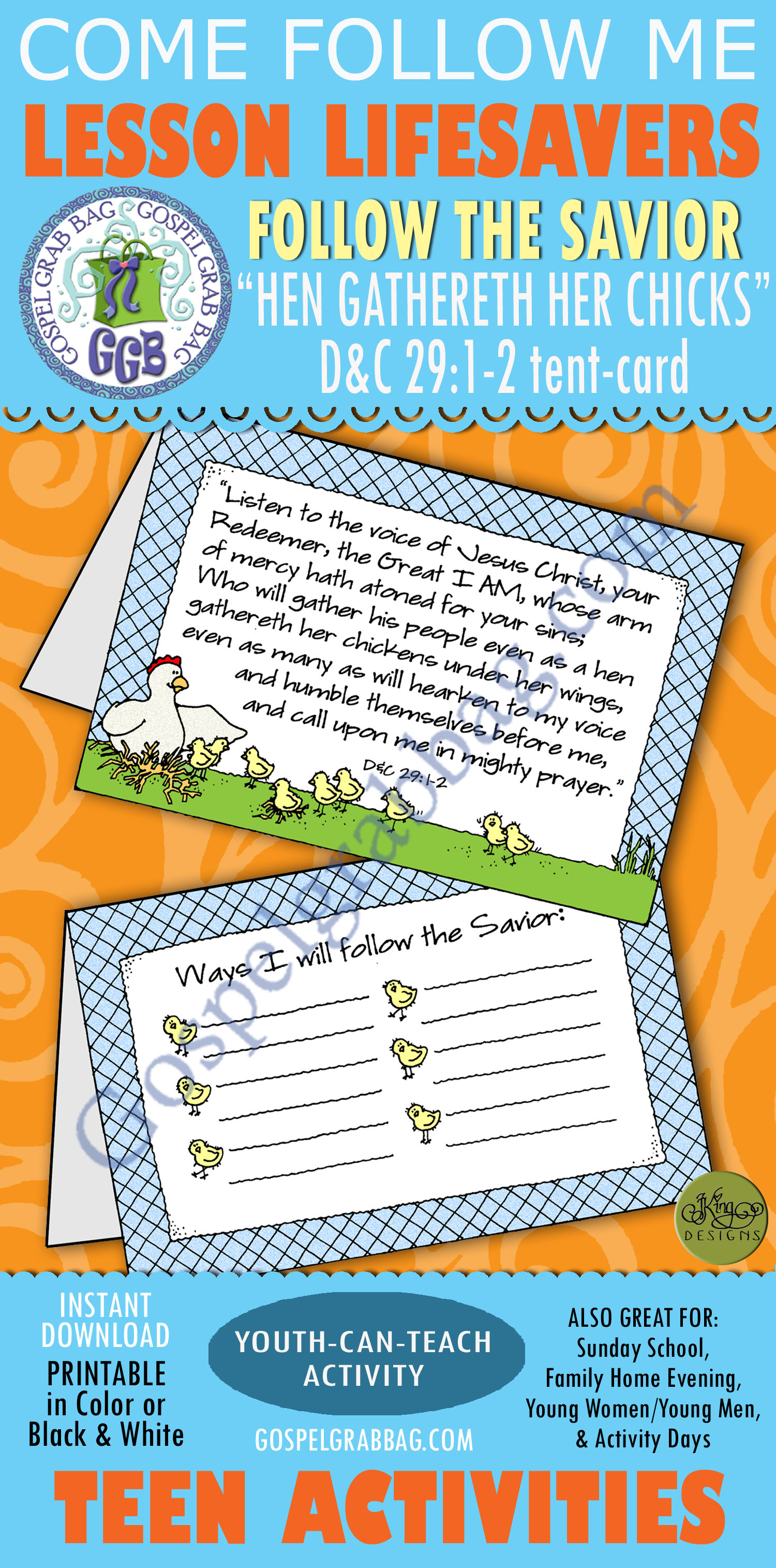 Hen Gathering Chicks tent-card D&C 29:1-2