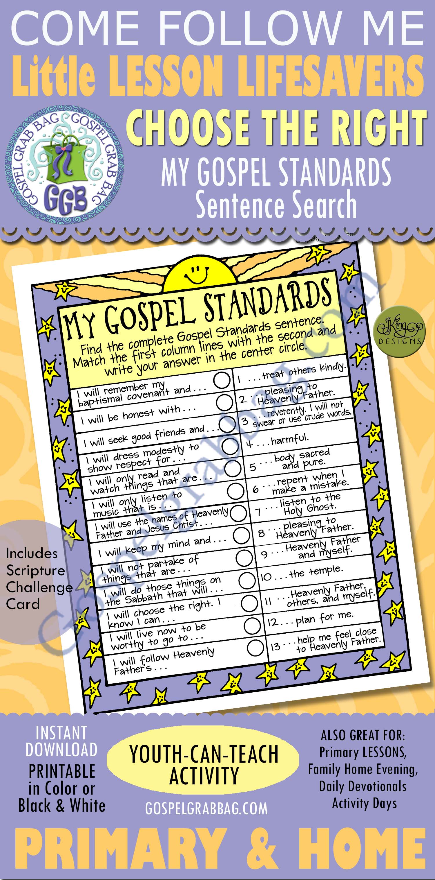 $1.50 Little LESSON LIFESAVER Activity for Come Follow Me – Primary and Home (family home evening), LDS, Christian, Bible Study