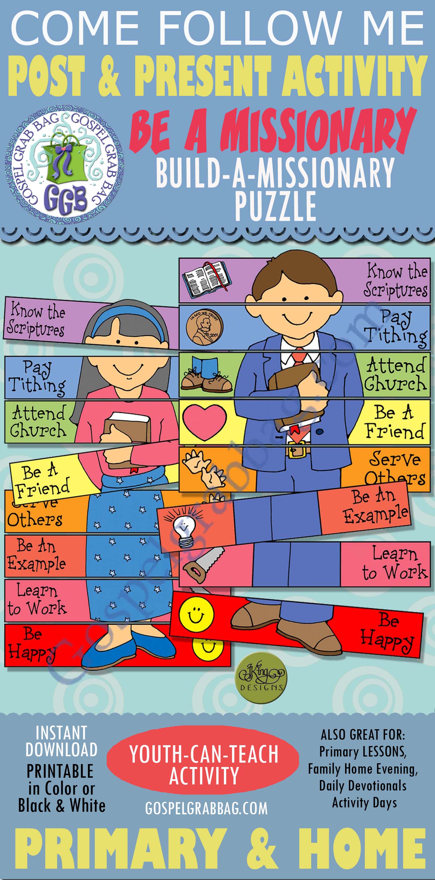 $3.50 POST-AND-PRESENT Activity for Come Follow Me – Primary and Home (family home evening), LDS, Christian, Bible Study