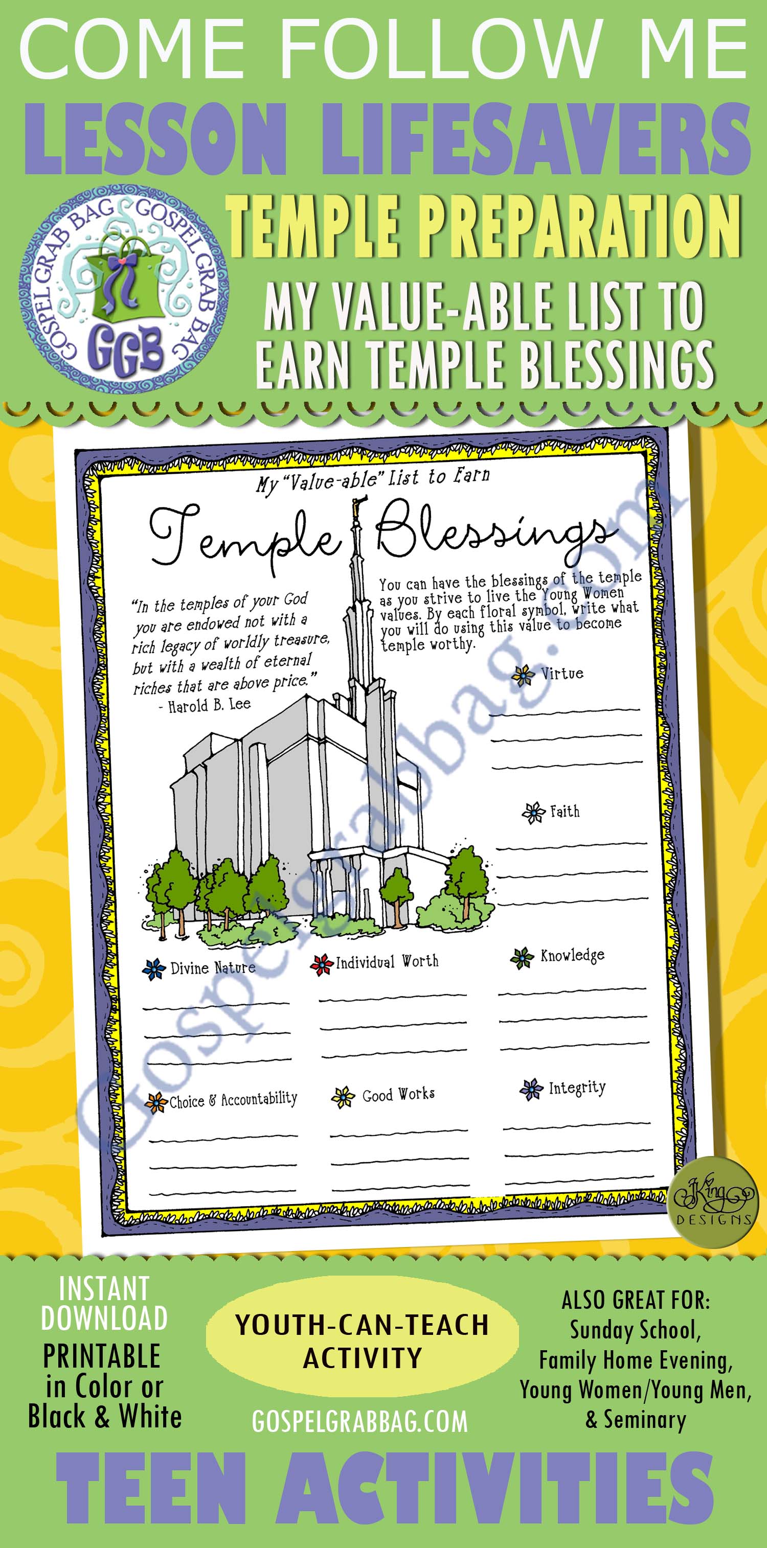 $1.75 LESSON LIFESAVER Activity for Come Follow Me – Young Women or Teens, family home evening, Seminary, LDS printables to download