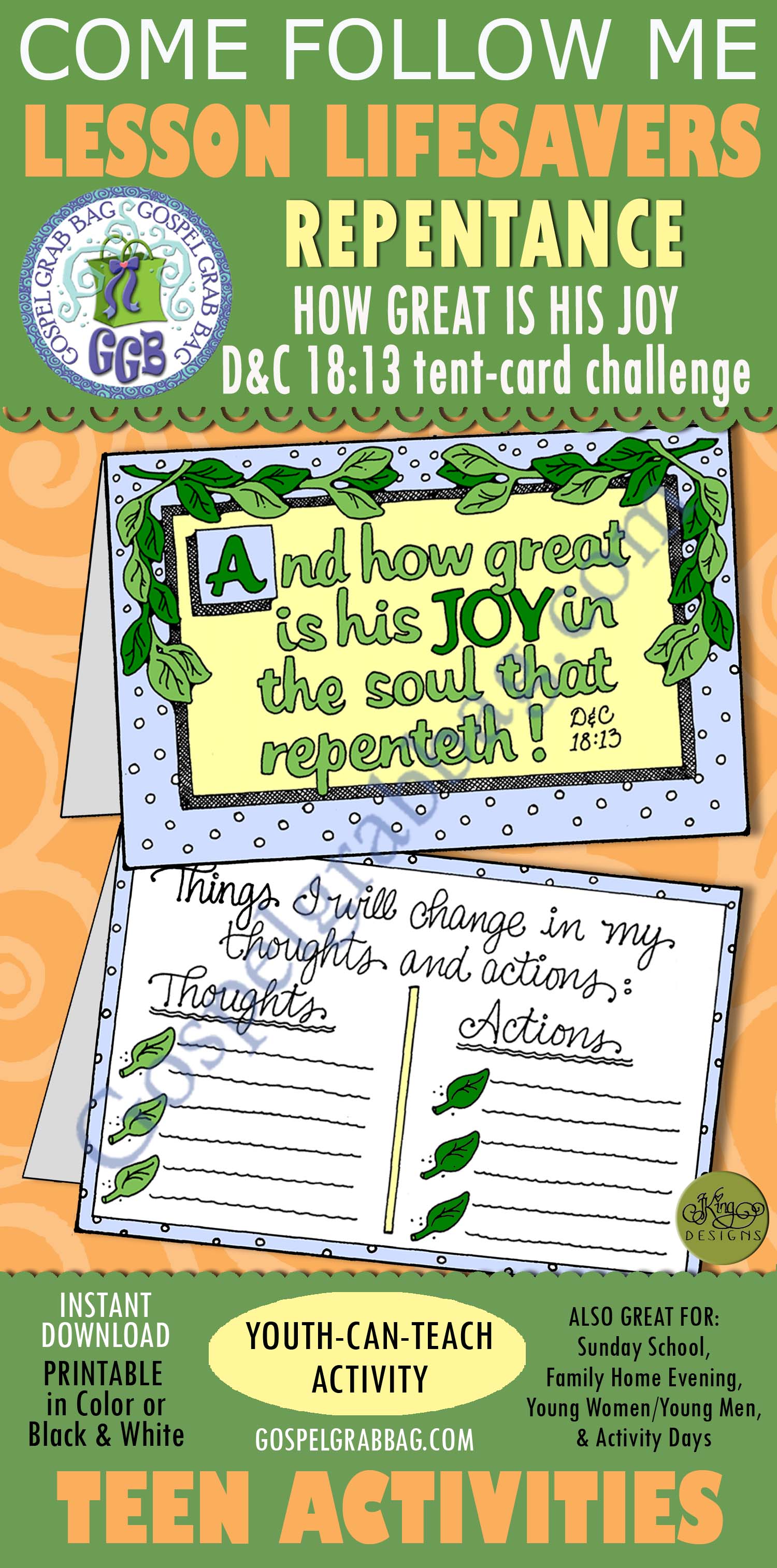 D&C 18:13 repentance challenge card "Joy in the soul that repenteth!"