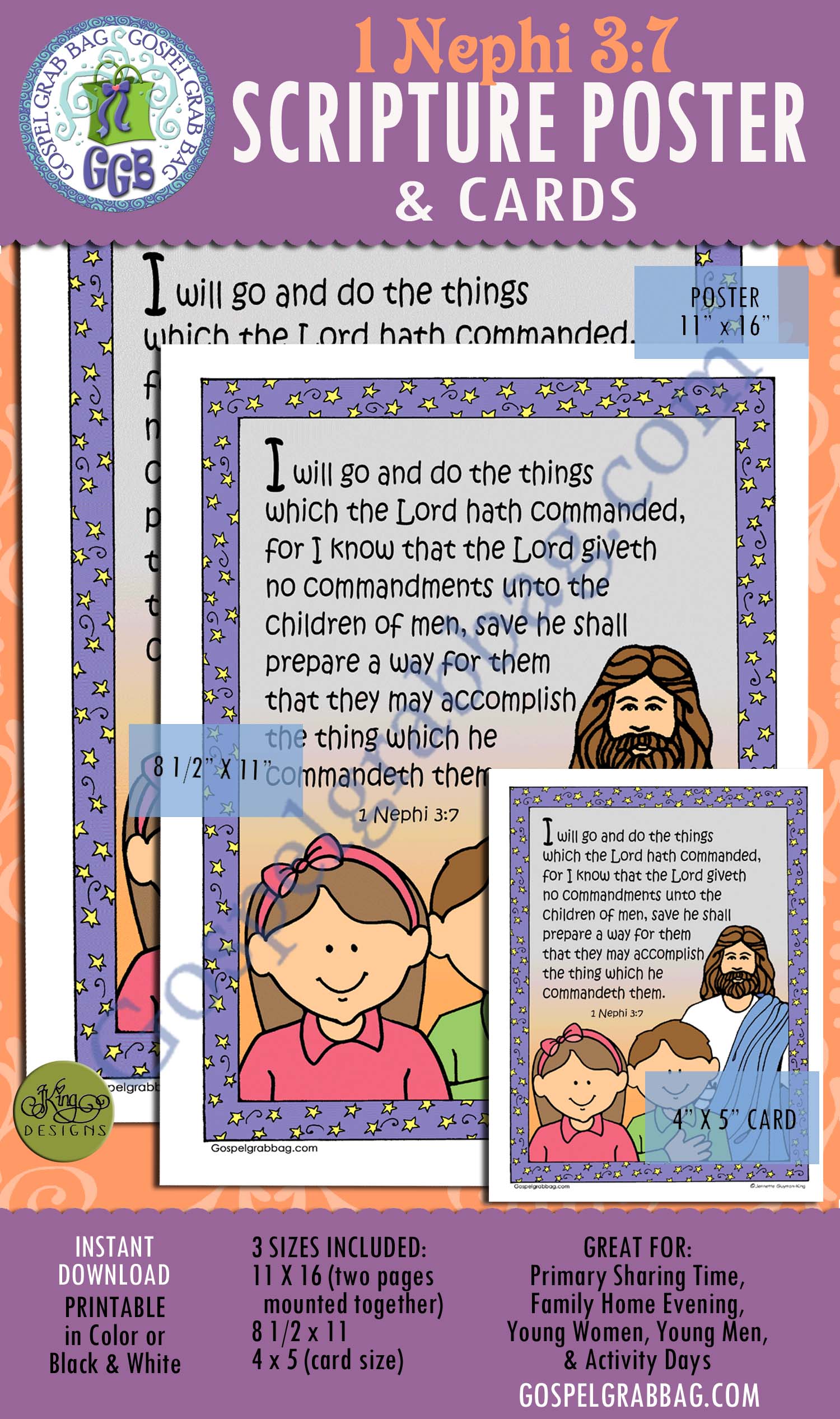 OBEY COMMANDMENTS Scripture Challenge Poster / Card set - 1 Nephi 3.7 1 Nephi 3:7: “I will go and do the things which the Lord hath commanded, for I know that the Lord giveth no commandments . . .