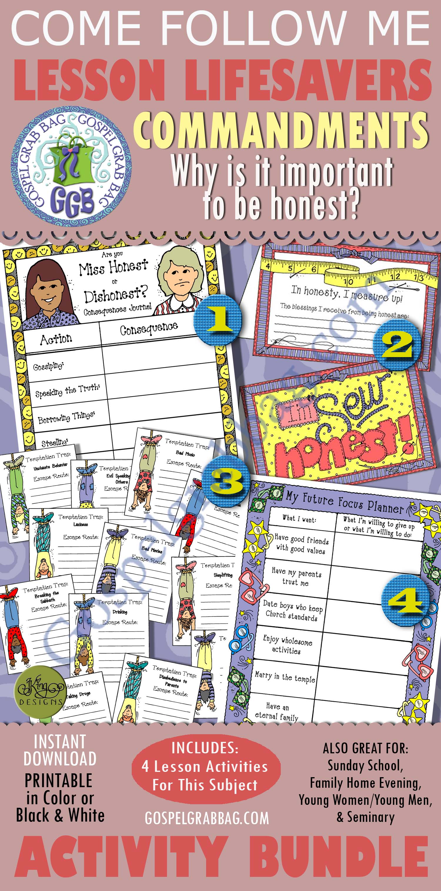 HONESTY Bundle of Activities - Topic: Why is it important to be honest? $4.00 BUNDLE for Come Follow Me Seminary, Sunday School, Young Women, Young Men, Family Home Evening