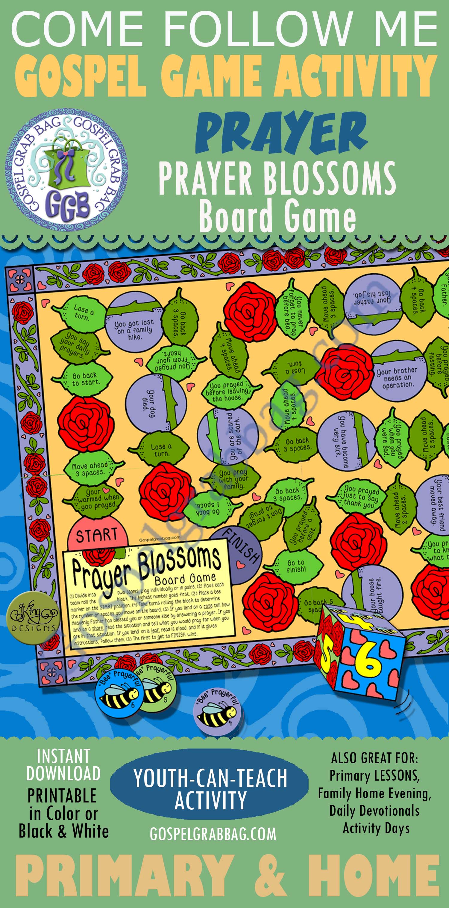 POST-AND-PRESENT Activity Prayer Blossoms board game