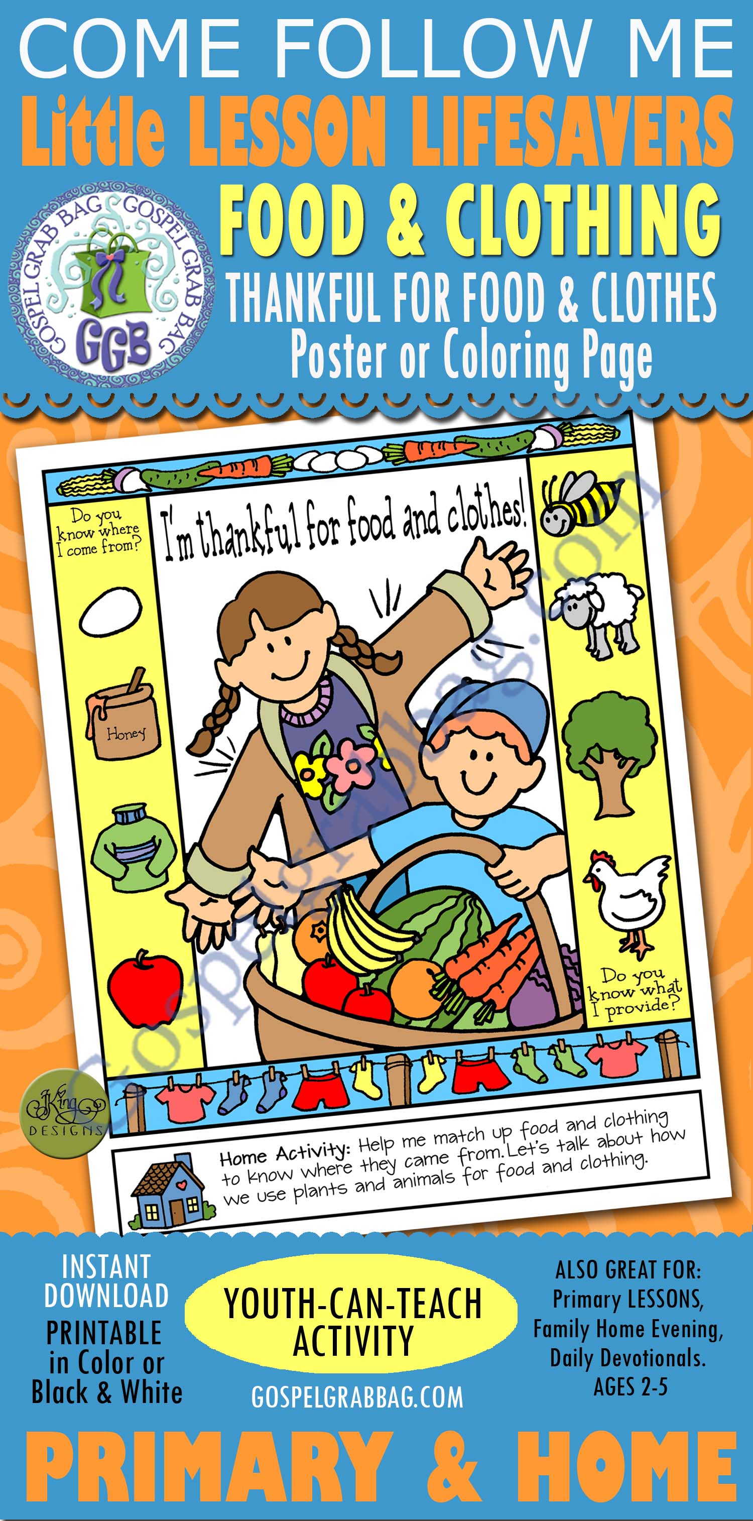 I’m Thankful for Food and Clothes! (Poster or Coloring Page)