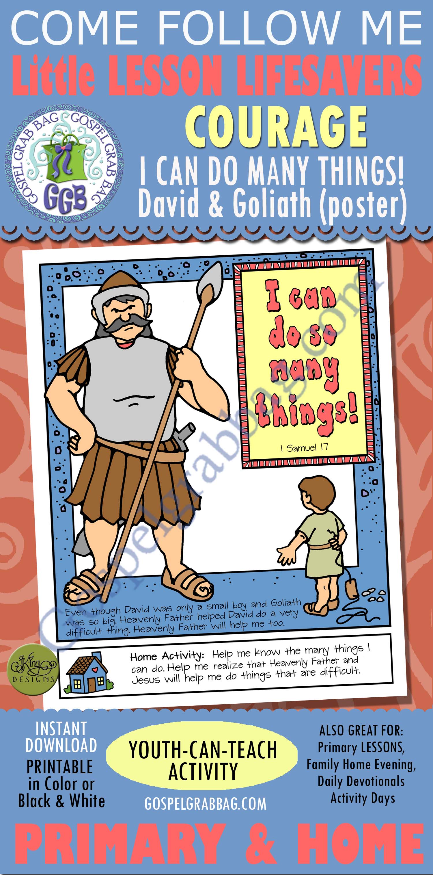 COURAGE Activity: I can do many things! (David and Goliath poster) I CAN DO MANY THINGS! David and Goliath (poster or coloring page)