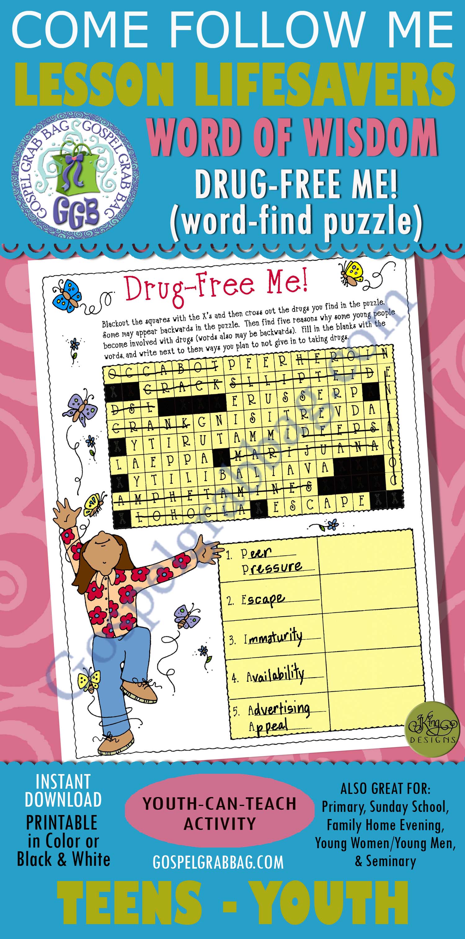 LESSON LIFESAVER Activity Drug-Free Me! word find puzzle