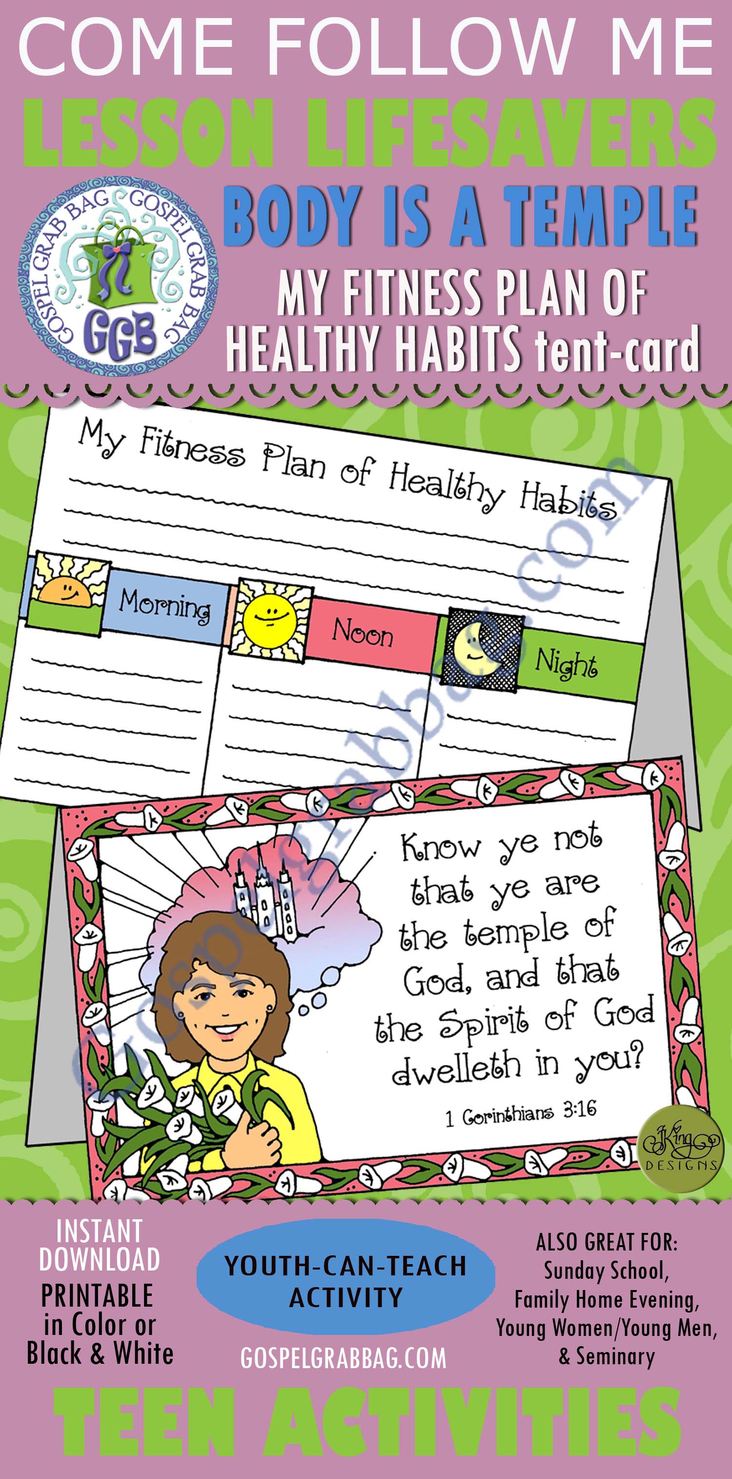 LESSON LIFESAVERS Activity My Body is a Temple – Fitness Plan tent-card
