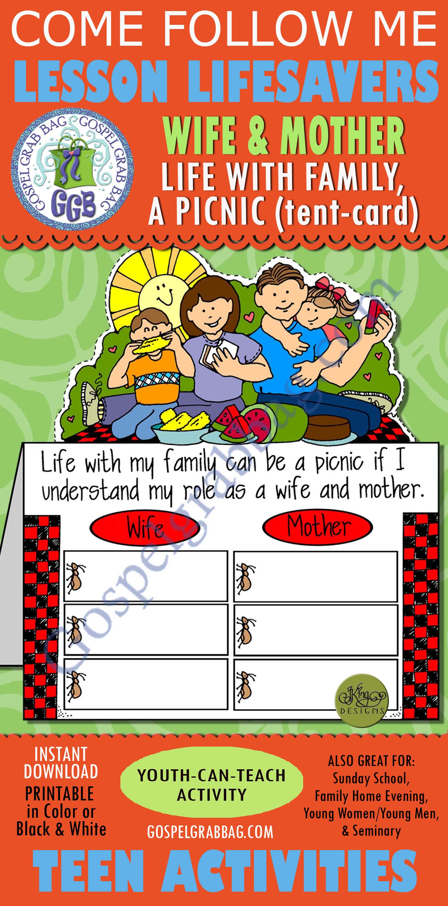 WIFE & MOTHER ACTIVITY: Family Life Picnic tent-card Family Life Can Be a Picnic tent-card