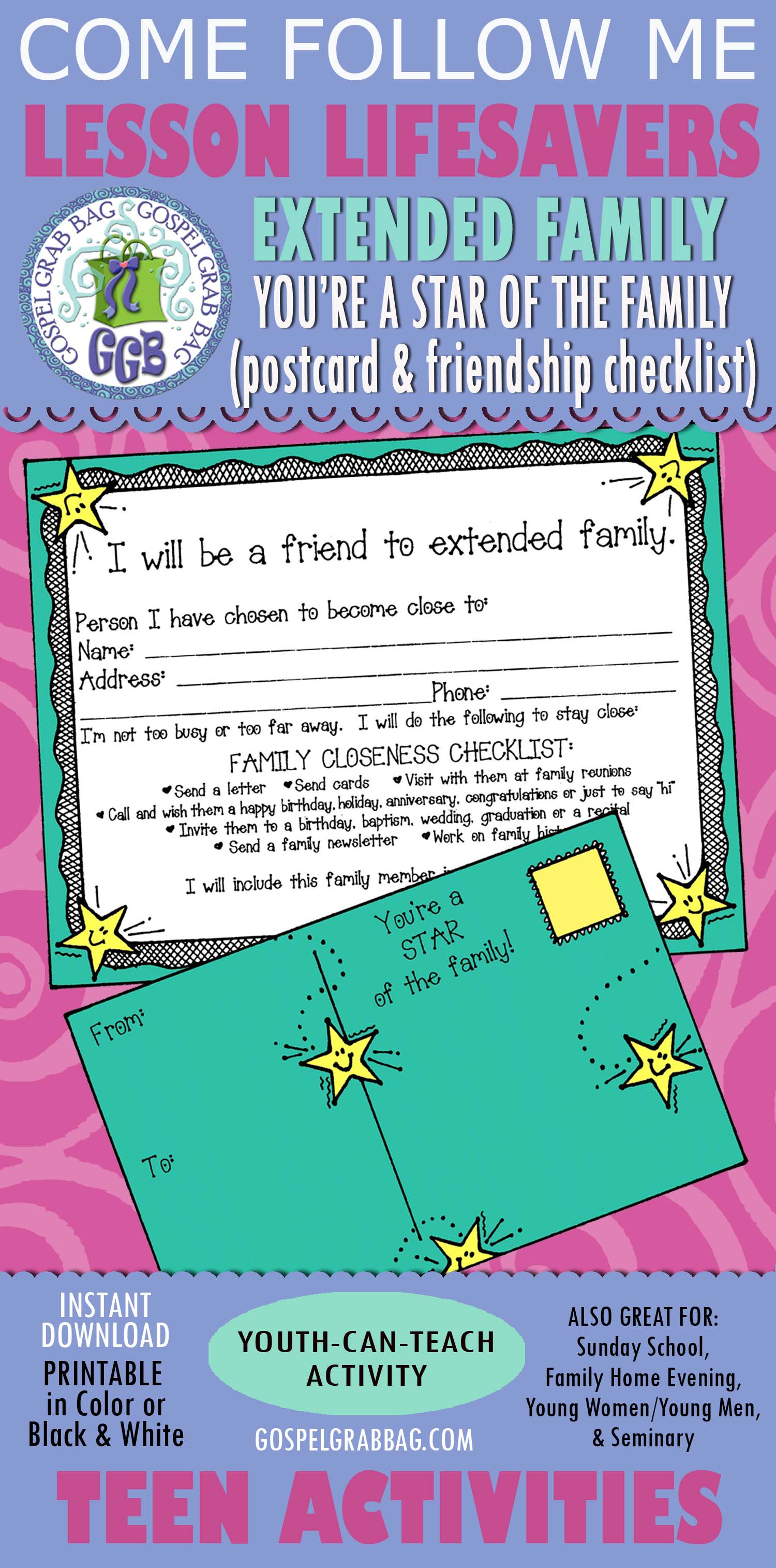 Extended Family – Closeness checklist & postcard