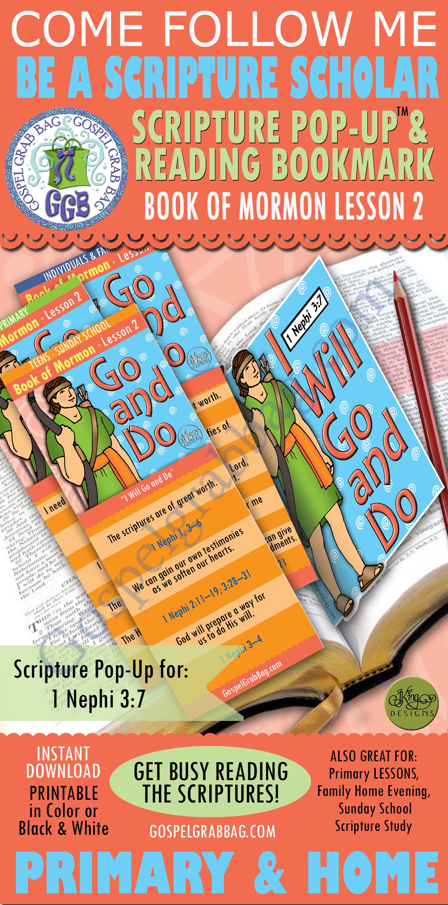 I WILL GO AND DO 1 Nephi 3:7 scripture reading bookmark and pop-up SCRIPTURE SCHOLARS