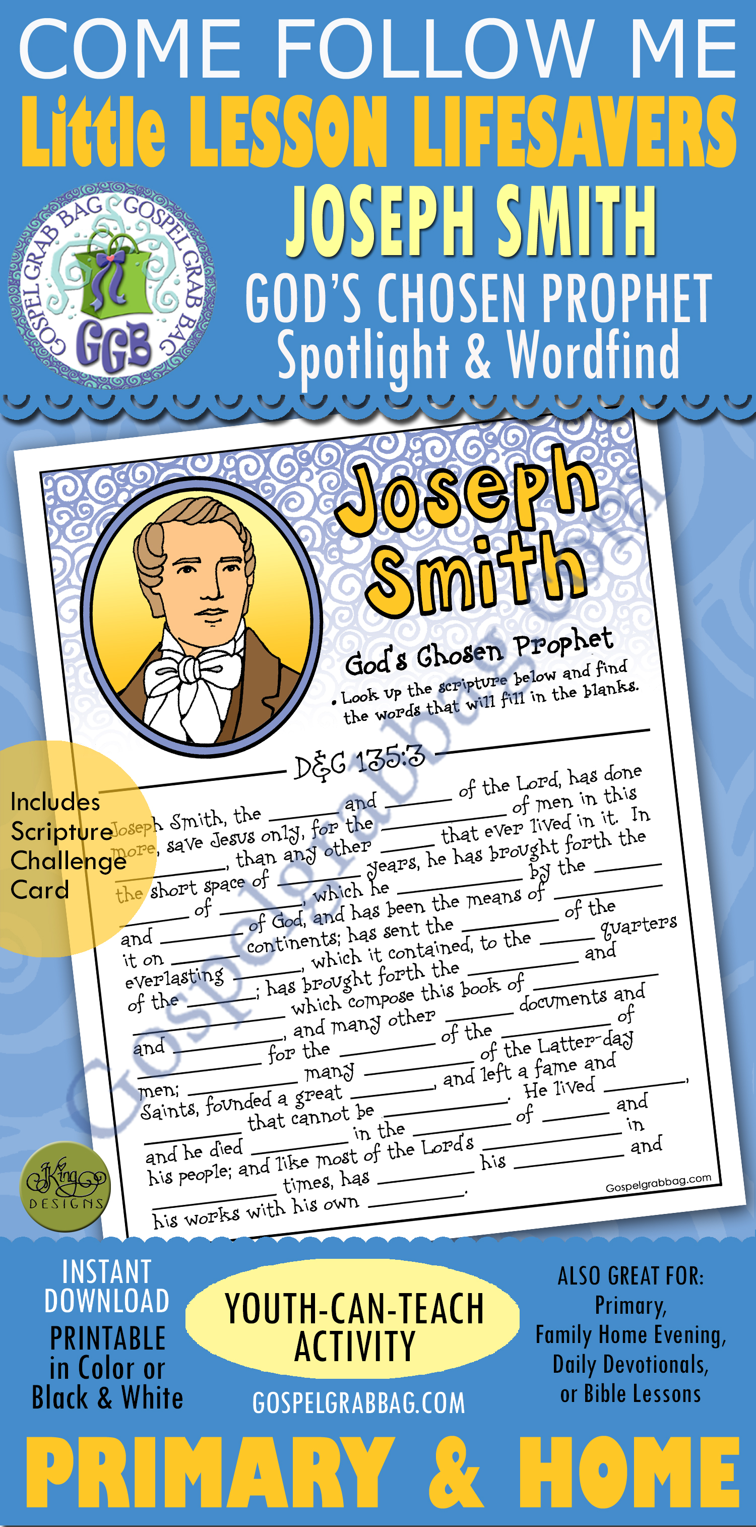 JOSEPH SMITH Activity: God's Chosen Prophet tribute search wordfind Joseph Smith: God’s Chosen Prophet Tribute SearchPrimary and family home evening