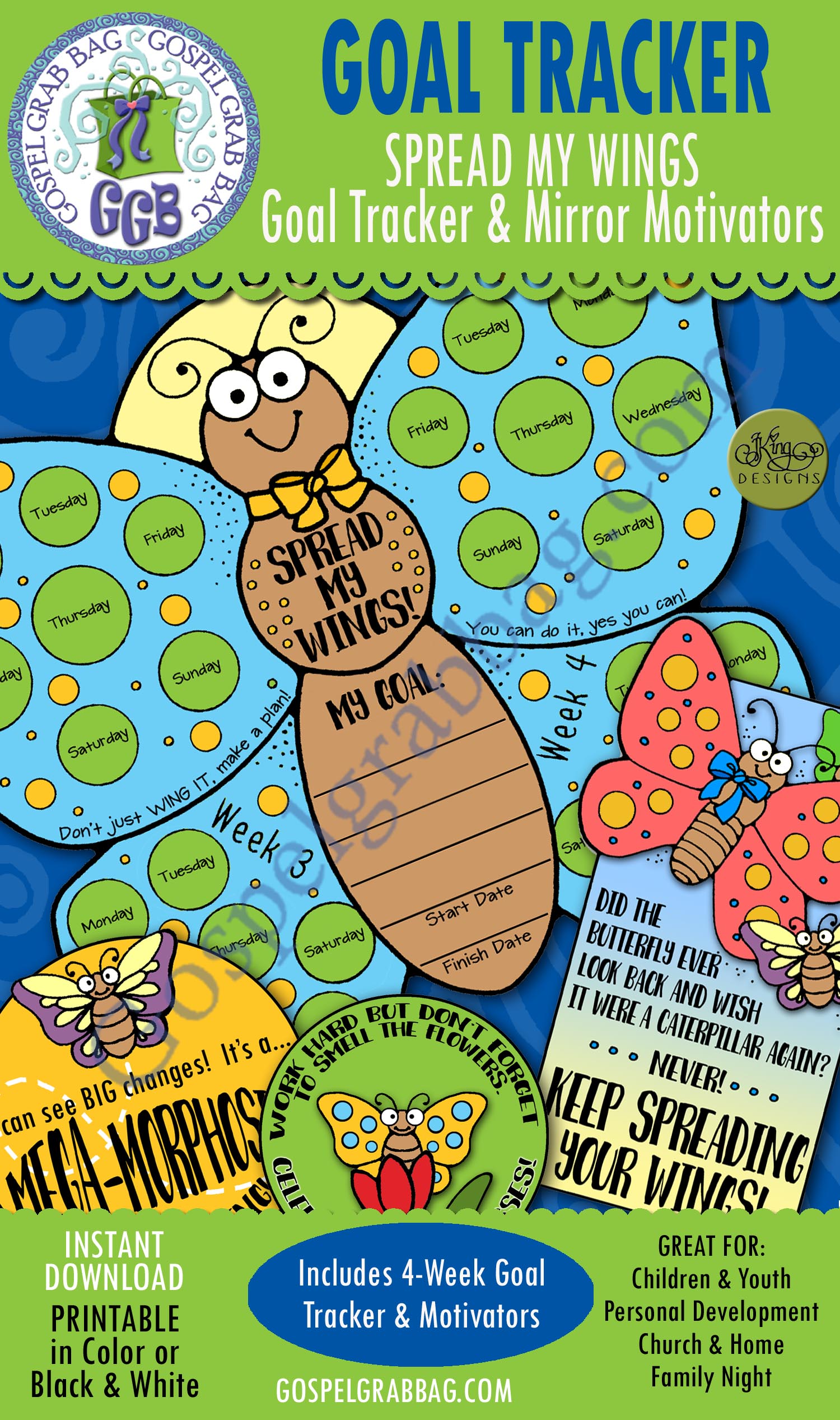GOAL TRACKER for Children and Youth goal program Spread My Wings GOAL Tracker & Mirror Motivators