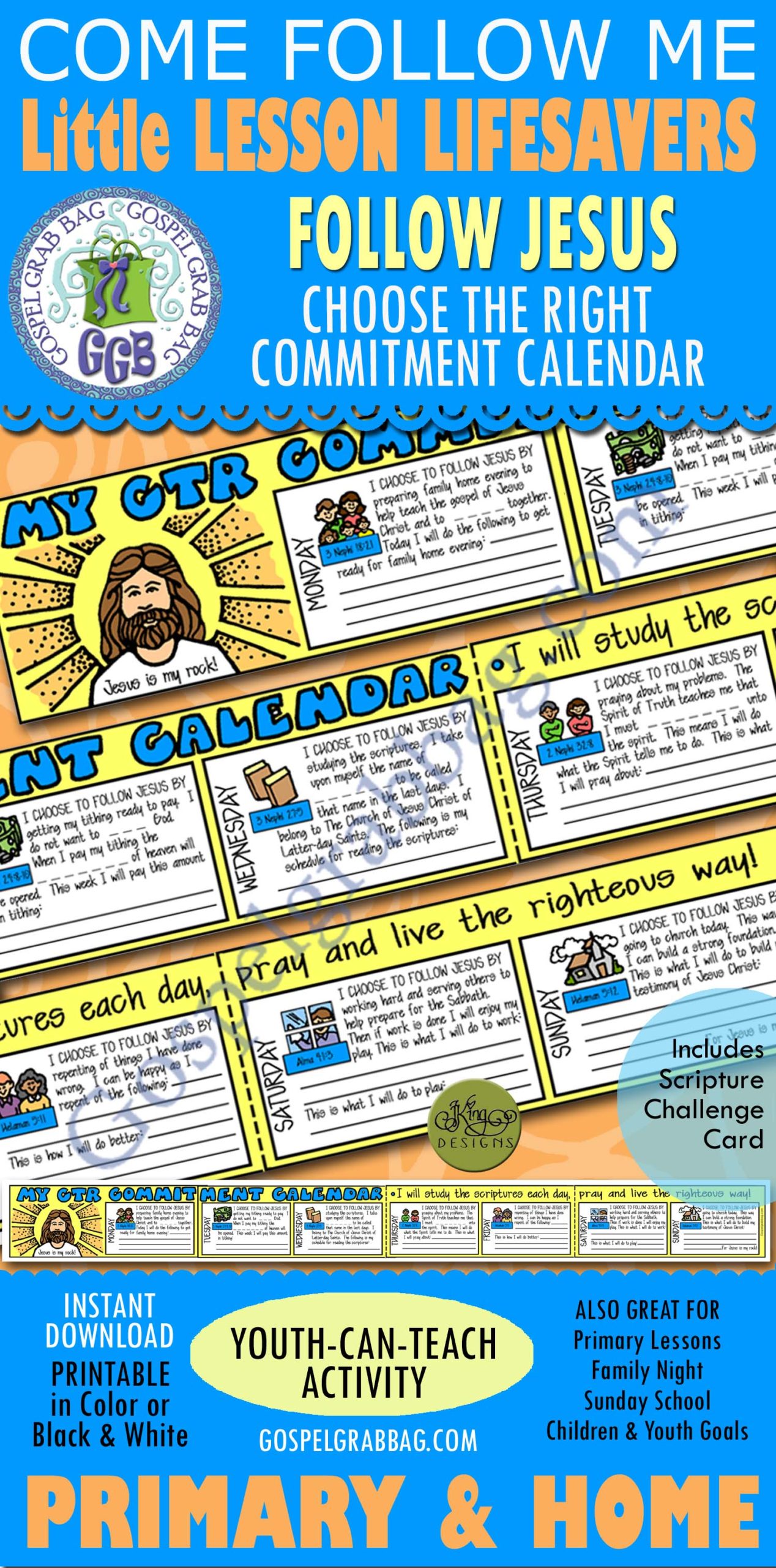 CHOOSE THE RIGHT Commitment Calendar - Follow Jesus challenges