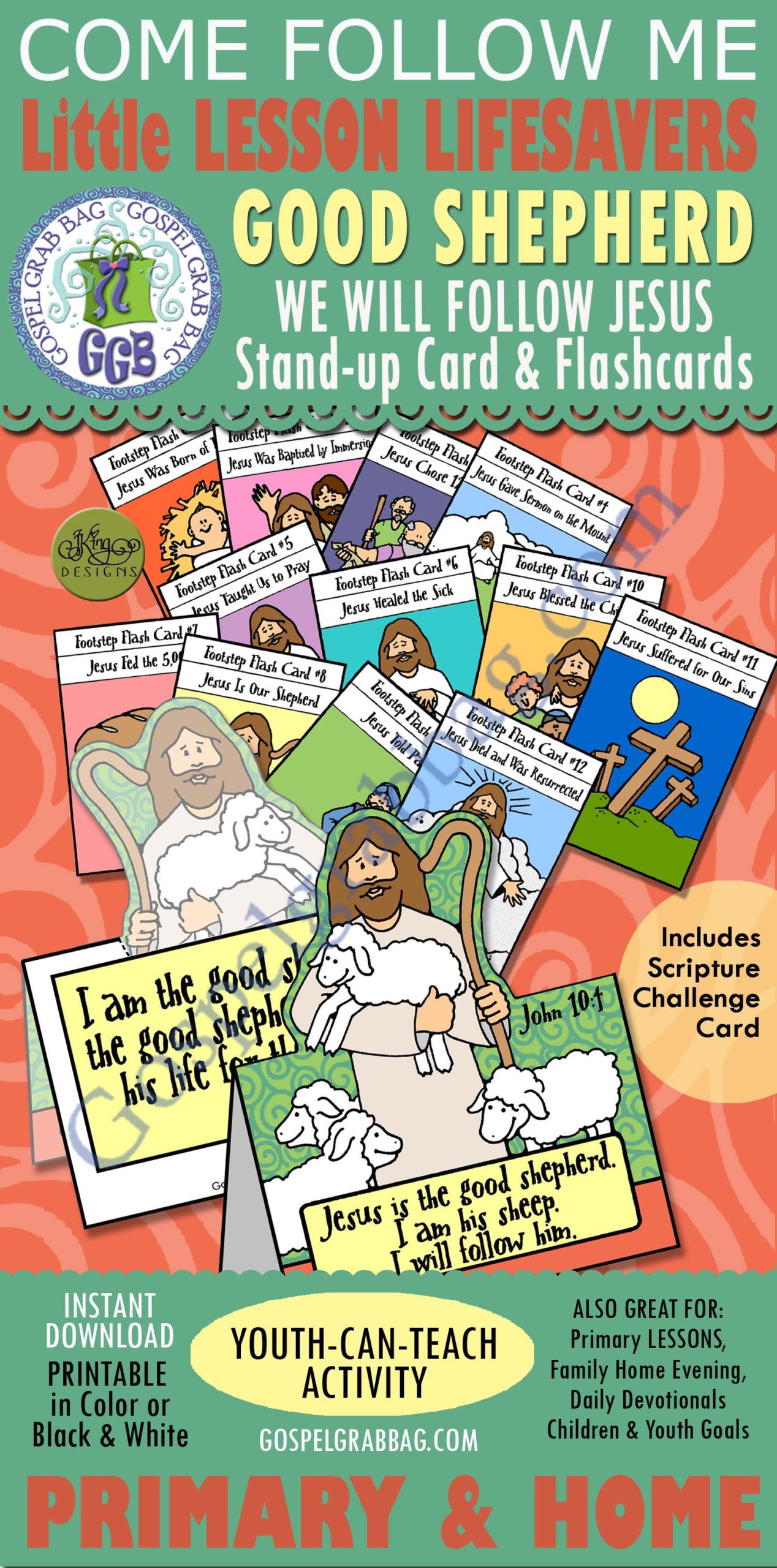 JESUS IS THE GOOD SHEPHERD John 10:4 scripture and footstep flash cards match game