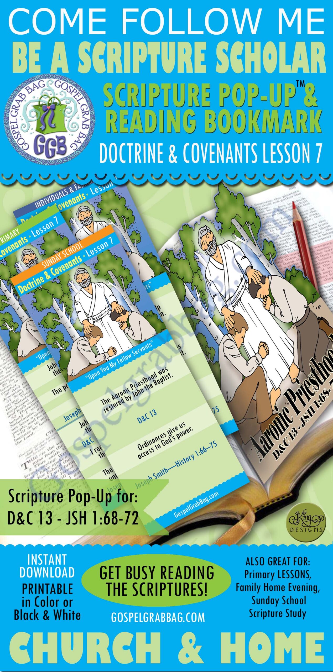 D&C 13; JSH 1:68-72 Scripture Reading Bookmarks and Pop-up - Aaronic Priesthood restored