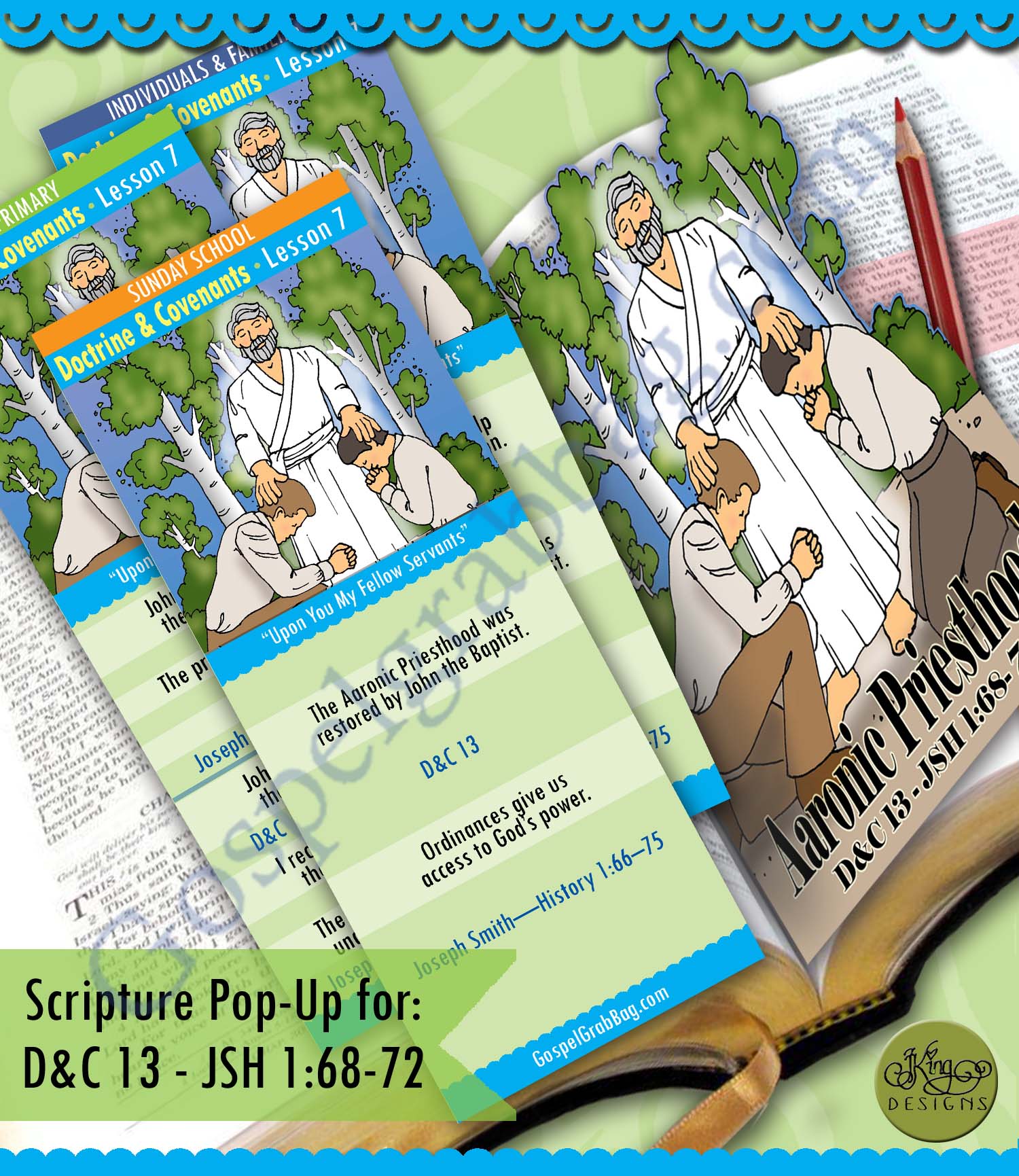 D&C 13; JSH 1:68-72 Scripture Reading Bookmarks and Pop-up - Aaronic Priesthood restored