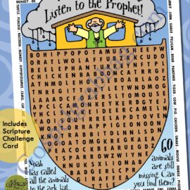 FOLLOW THE PROPHET Listen to the Prophet wordsearch Noah & the Animals Ark