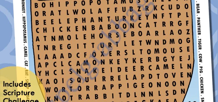 FOLLOW THE PROPHET Listen to the Prophet wordsearch Noah & the Animals Ark