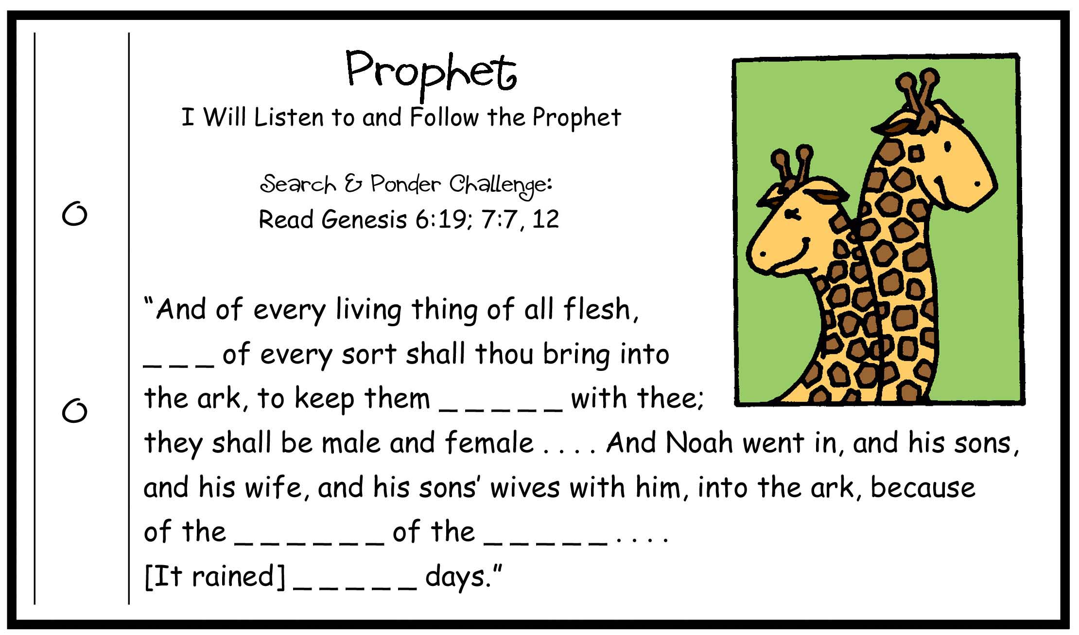 Prophet Scripture Challenge poster Genesis 6 and 7 Noah and the Ark