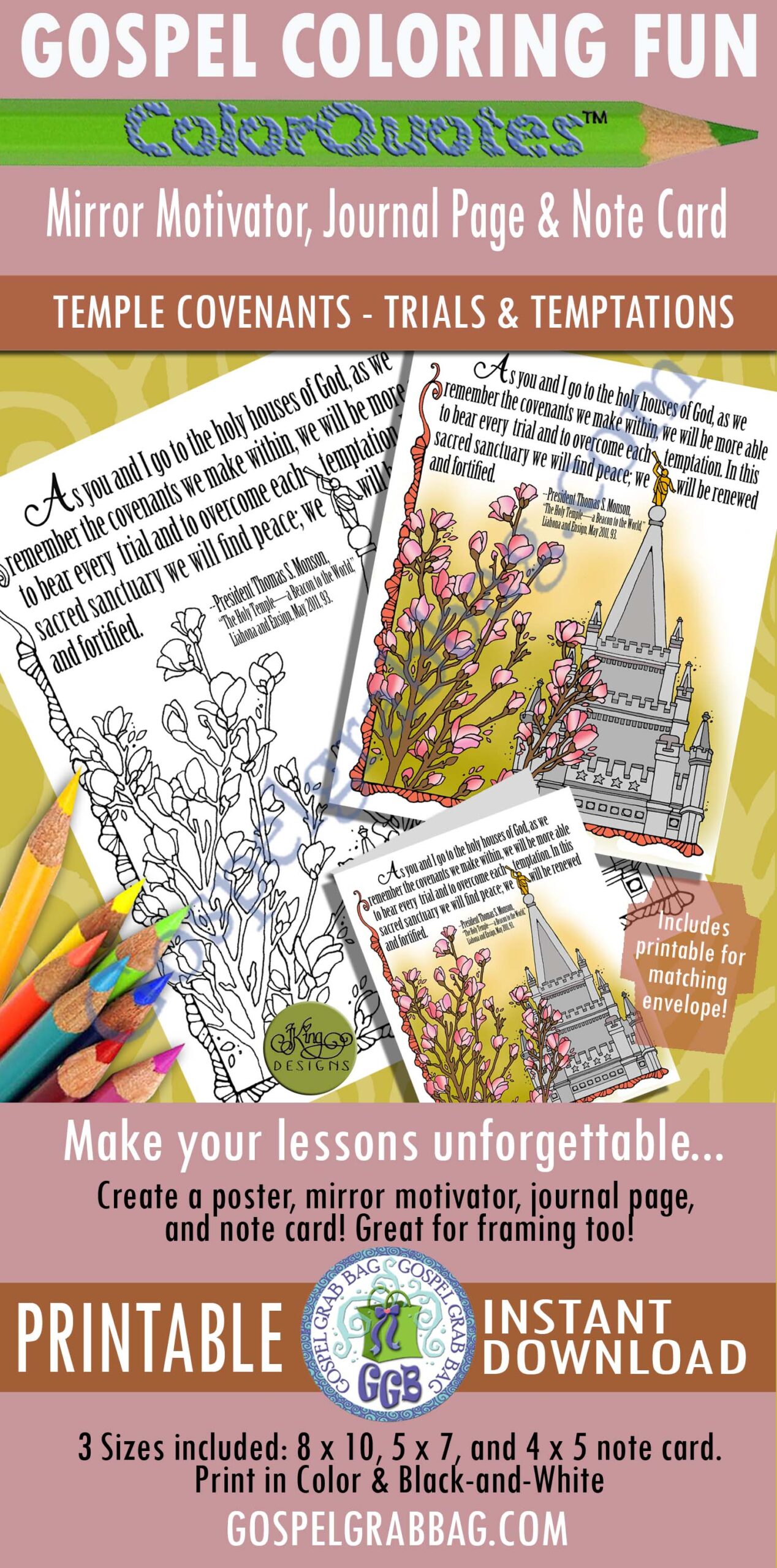 Make and Color a Quote by Thomas S. Monson on Why Temple Ordinances are Important