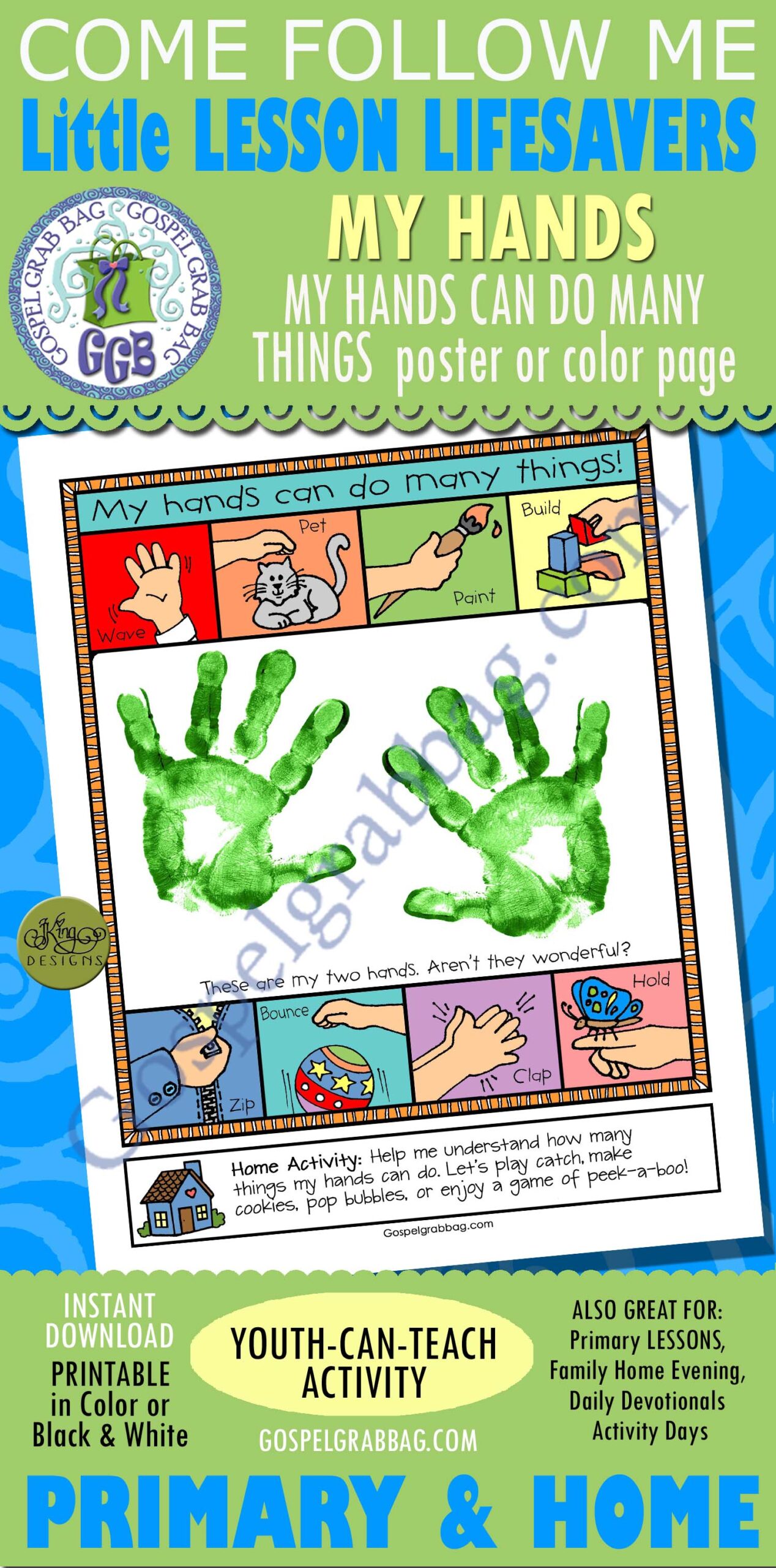 HANDS nursery activity My hands can do many things! poster or coloring page