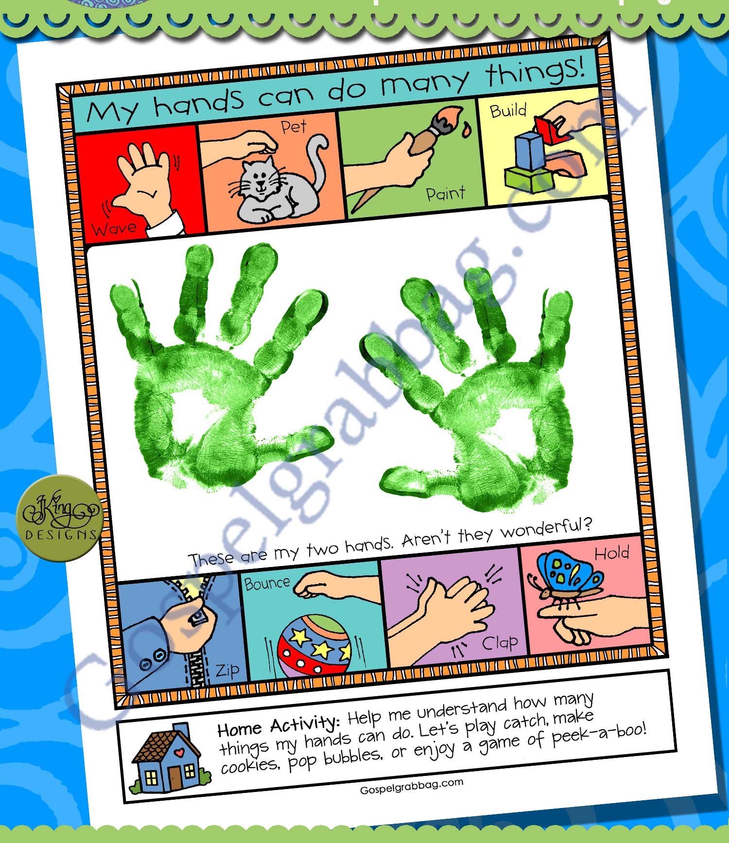 HANDS nursery activity My hands can do many things! poster or coloring page