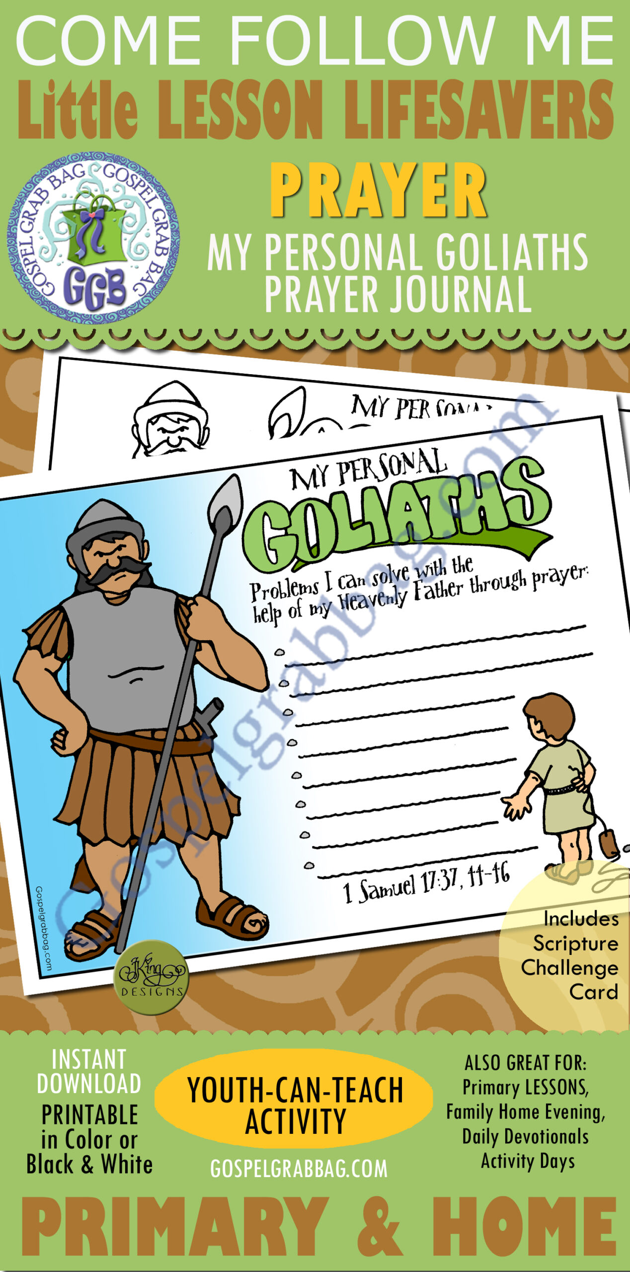 David & Goliath LESSON LIFESAVER ACTIVITY: My Personal Goliaths Prayer Journal